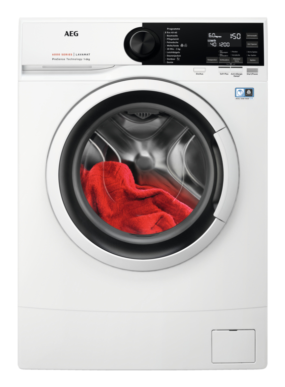 AEG LSR6F70268 6kg Frontlader Waschmaschine, 59,5 cm breit, 1200 U/Min, Aqua Control, ProSense-Mengenautomatik, Kindersicherung, weiß