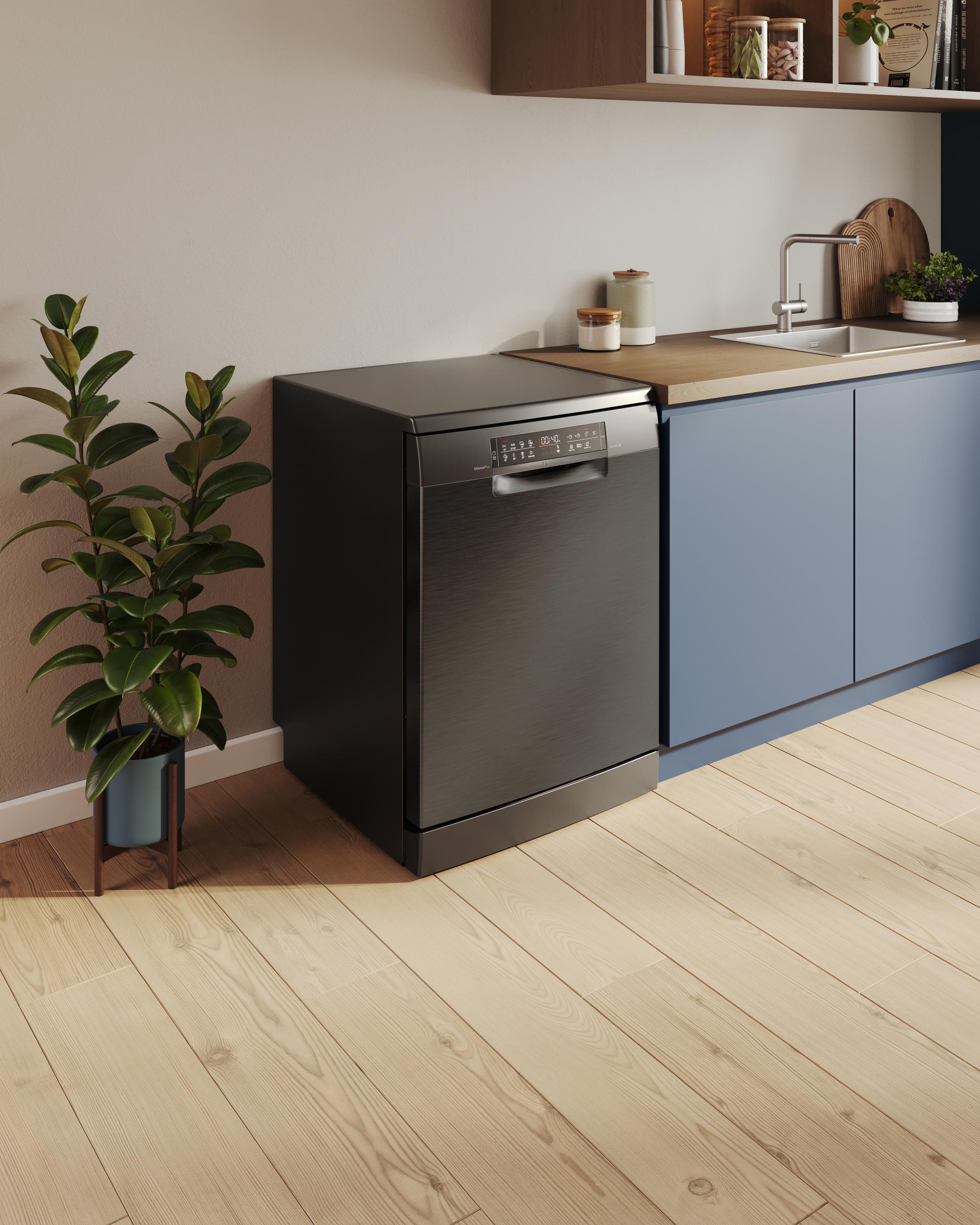 Bosch SMS6ECC12E Serie 6 Stand Geschirrpüler, 60 cm breit, 14 Maßgedecke, AquaStop, Kindersicherung, HomeConnect, Gebürsteter schwarzer Stahl mit Anti-Fingerprint, A