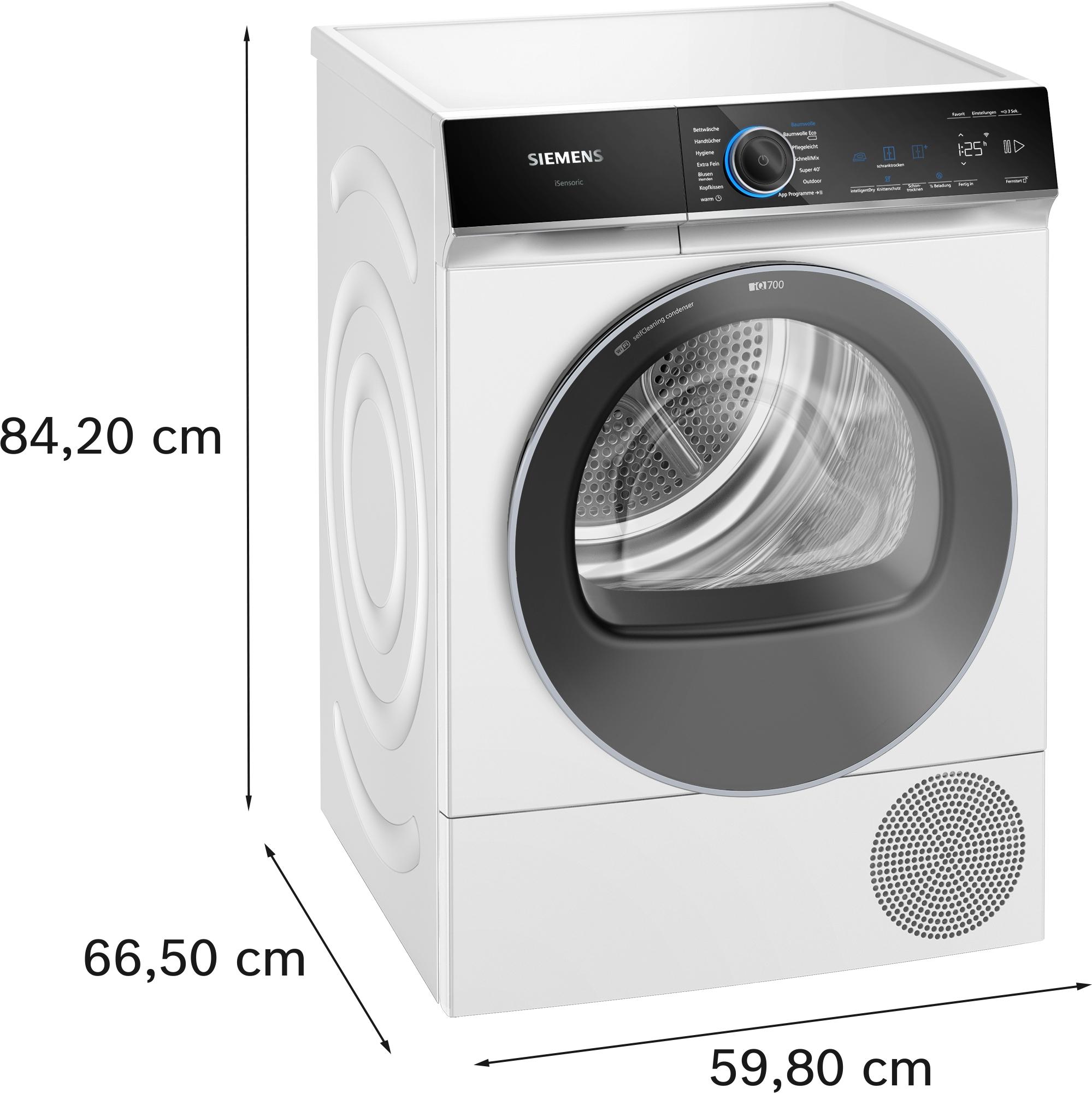 Siemens WQ45B2B40 9kg A+++ Wärmepumpentrockner, 59,8cm breit, Home Connect, Fernsteuerung, Startzeitvorwahl, weiß