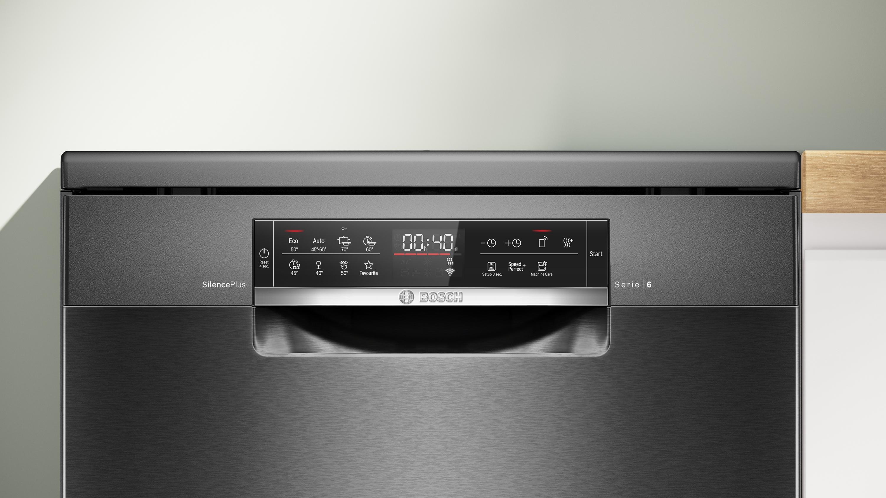 Bosch SMS6ECC12E Serie 6 Stand Geschirrpüler, 60 cm breit, 14 Maßgedecke, AquaStop, Kindersicherung, HomeConnect, Gebürsteter schwarzer Stahl mit Anti-Fingerprint, A