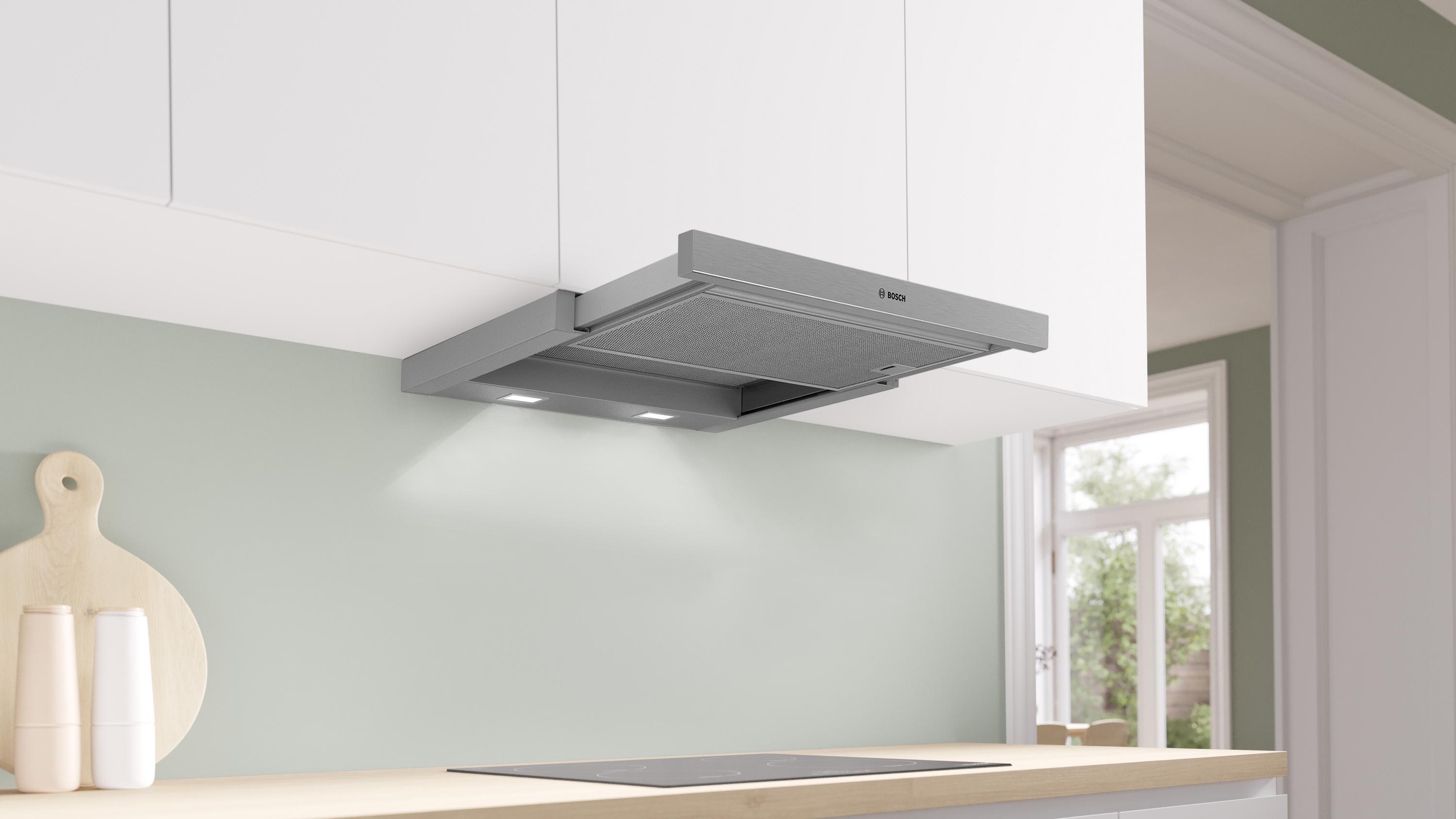 Bosch DFL064A52 Flachschirmhaube, 60cm breit, Ab-/Umluft, EcoSilence Drive, silbermetallic, A