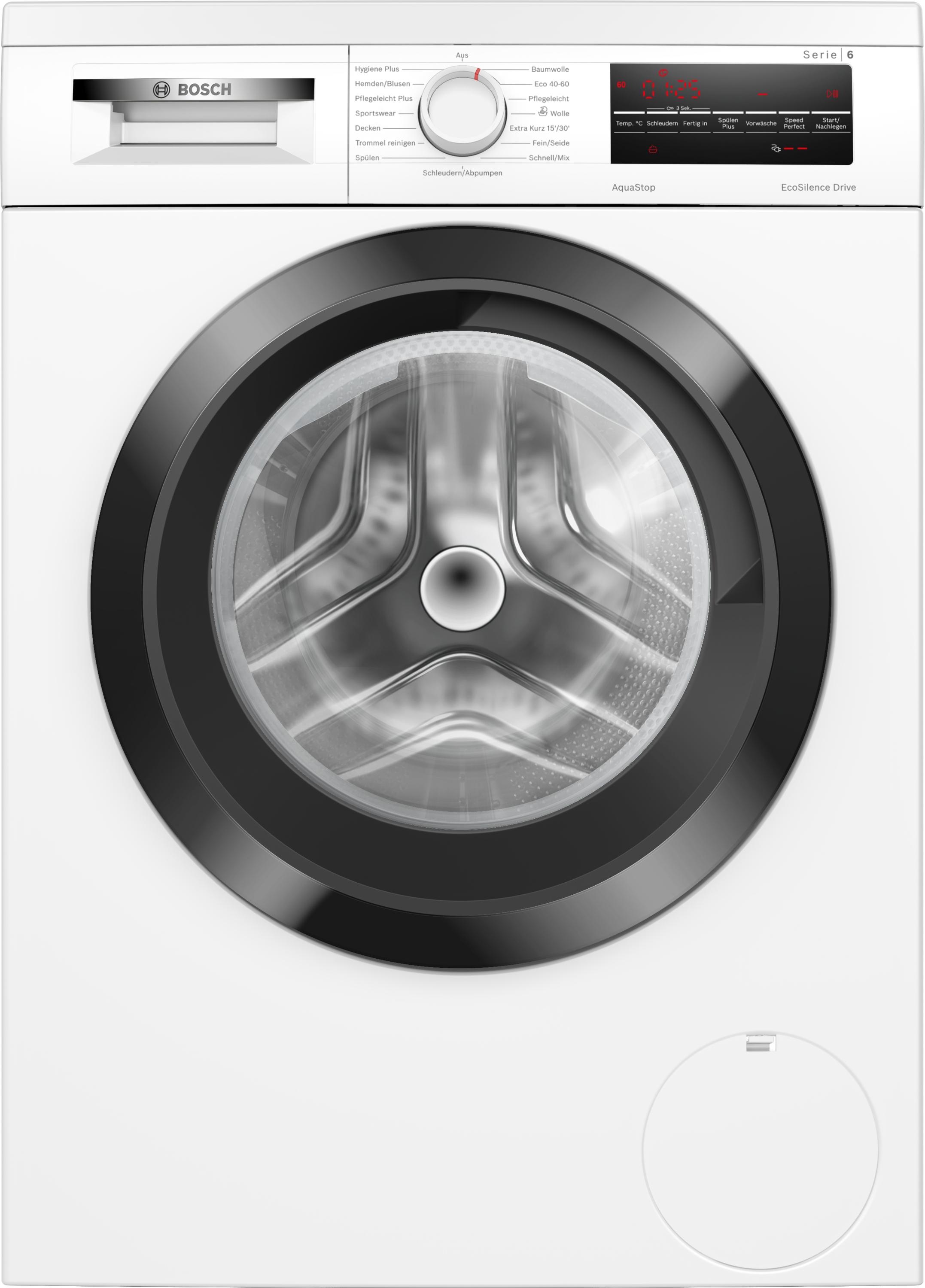 Bosch WUU28T48 Serie 6 8kg Frontlader Waschmaschine, 60 cm breit, 1400 U/Min, AquaStop, Nachlegefunktion, Kindersicherung, Beladungssensor, weiß