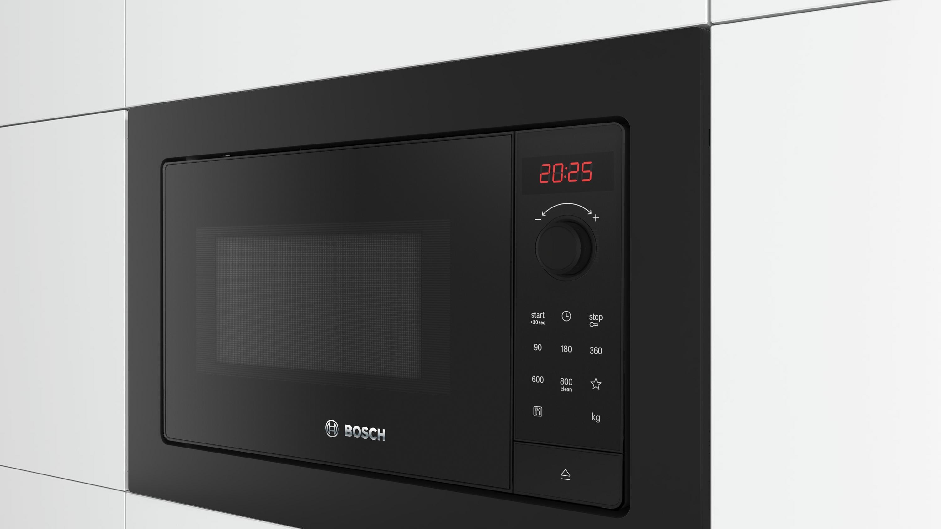 Bosch BFL623MB4 Serie 2 Einbau Mikrowelle, 800 W, 20 L, AutoPilot 7, Reinigungsunterstützung, Favoritentaste, QuickStart, Schwarz