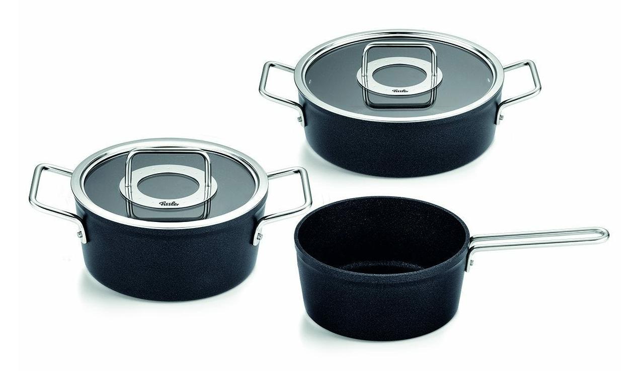 Fissler Adamant/Aluminium-Kochtopfset, 3-teilig, Töpfe-beschichtet mit Glasdeckel, antihaftend (1 Kochtopf,1 Bratentopf, 1 Stielkasserolle) - Induktion