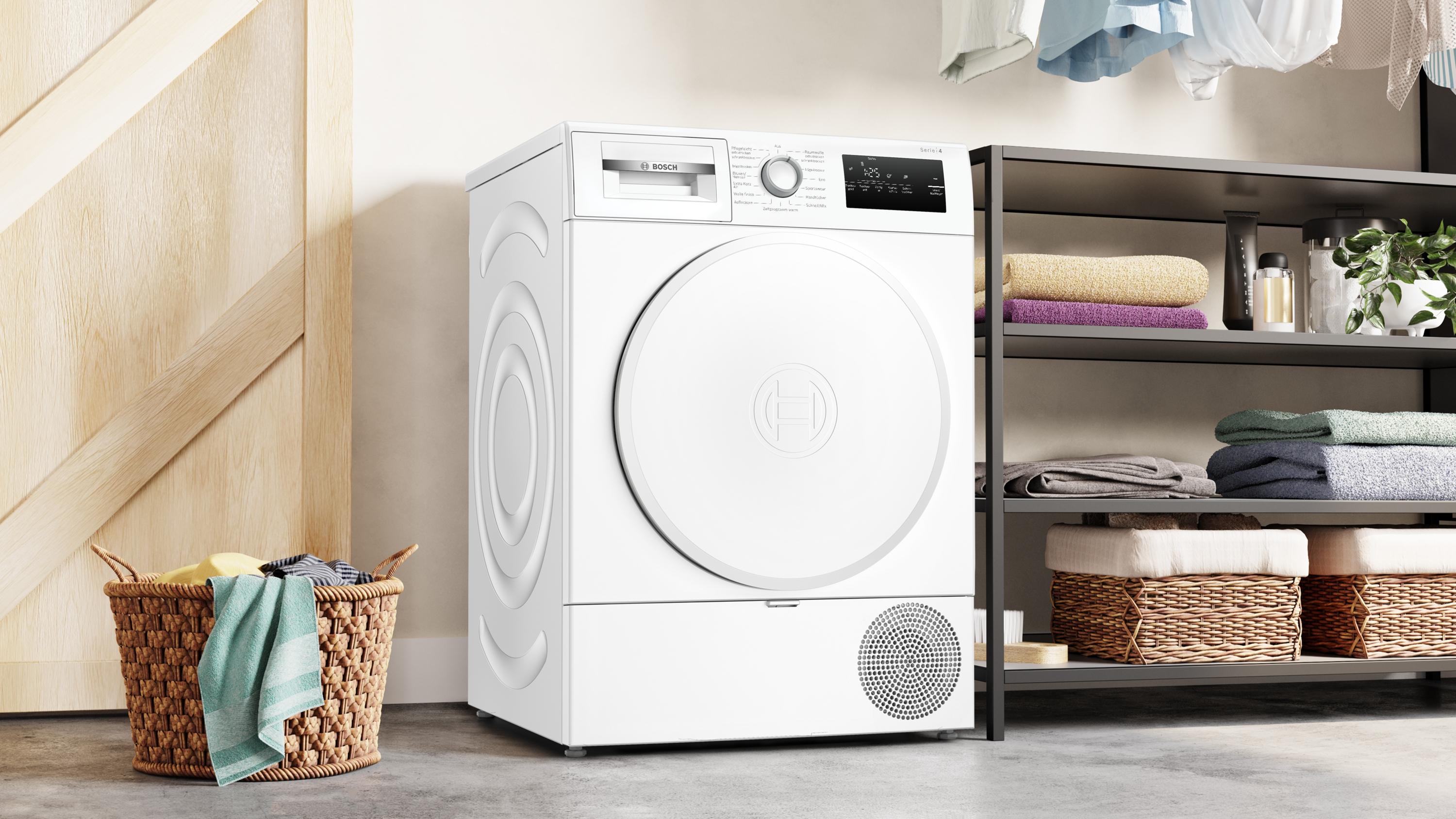 Bosch WTH83V04 Serie 4 8kg EEK: D Wärmepumpentrockner, 60 cm breit, Auto Dry, Sensitive-Drying-System, Quick-40 -Trocknen, weiß