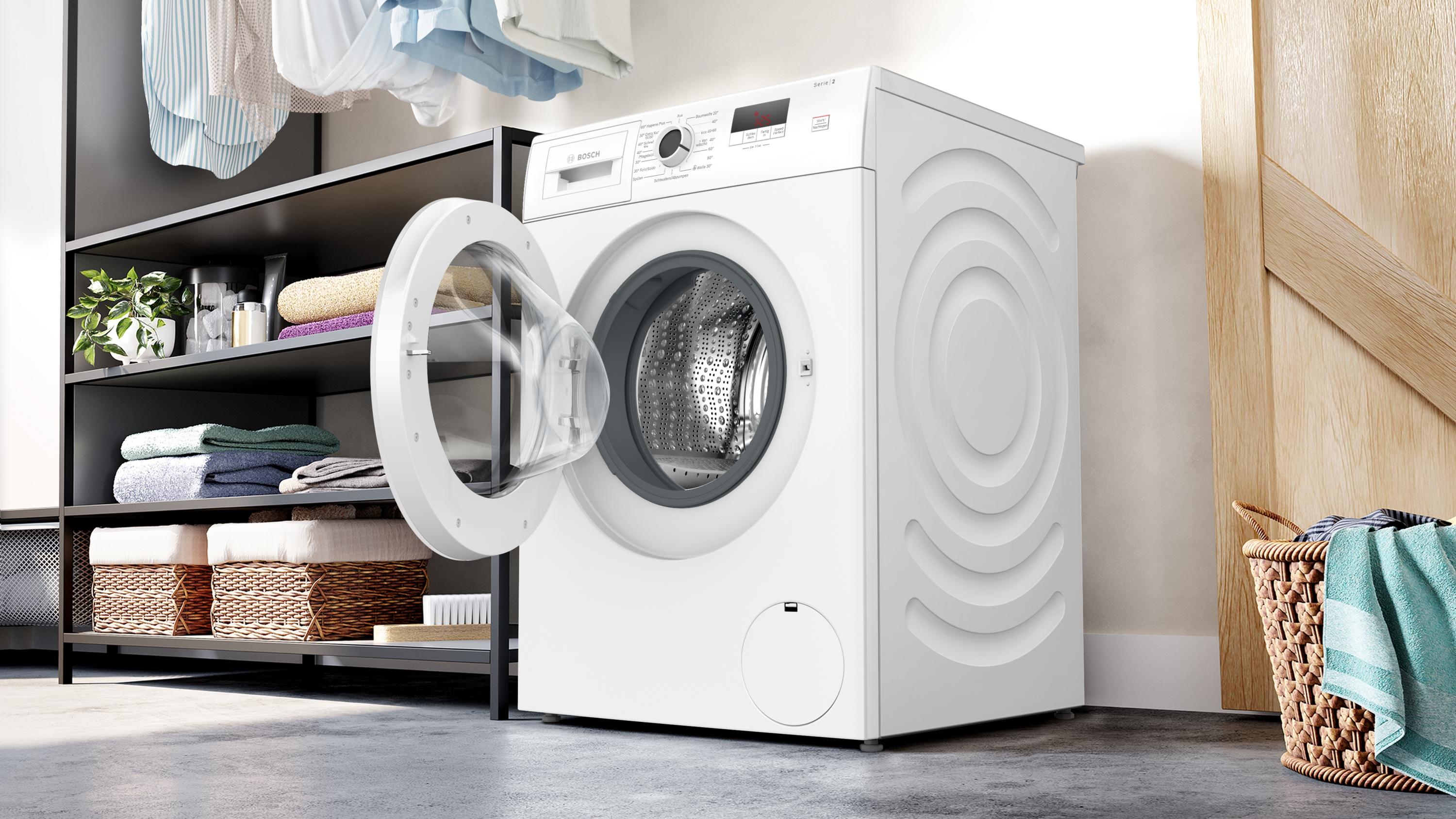 Bosch WGE02420 Serie 2 7kg Frontlader Waschmaschine, 60 cm breit, 1400 U/Min, Active Water Plus, Speed Perfect, Nachlegefunktion, Eco Silence Drive, weiß