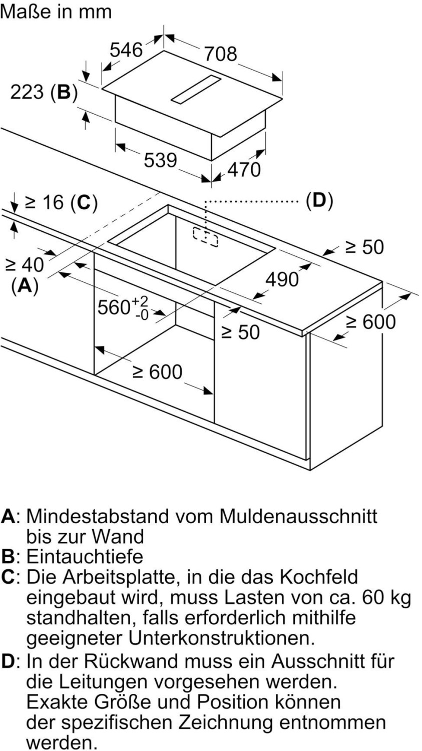 Neff T47TD7BN2, Kochfeld mit Dunstabzug (Induktion) Schwarz, B