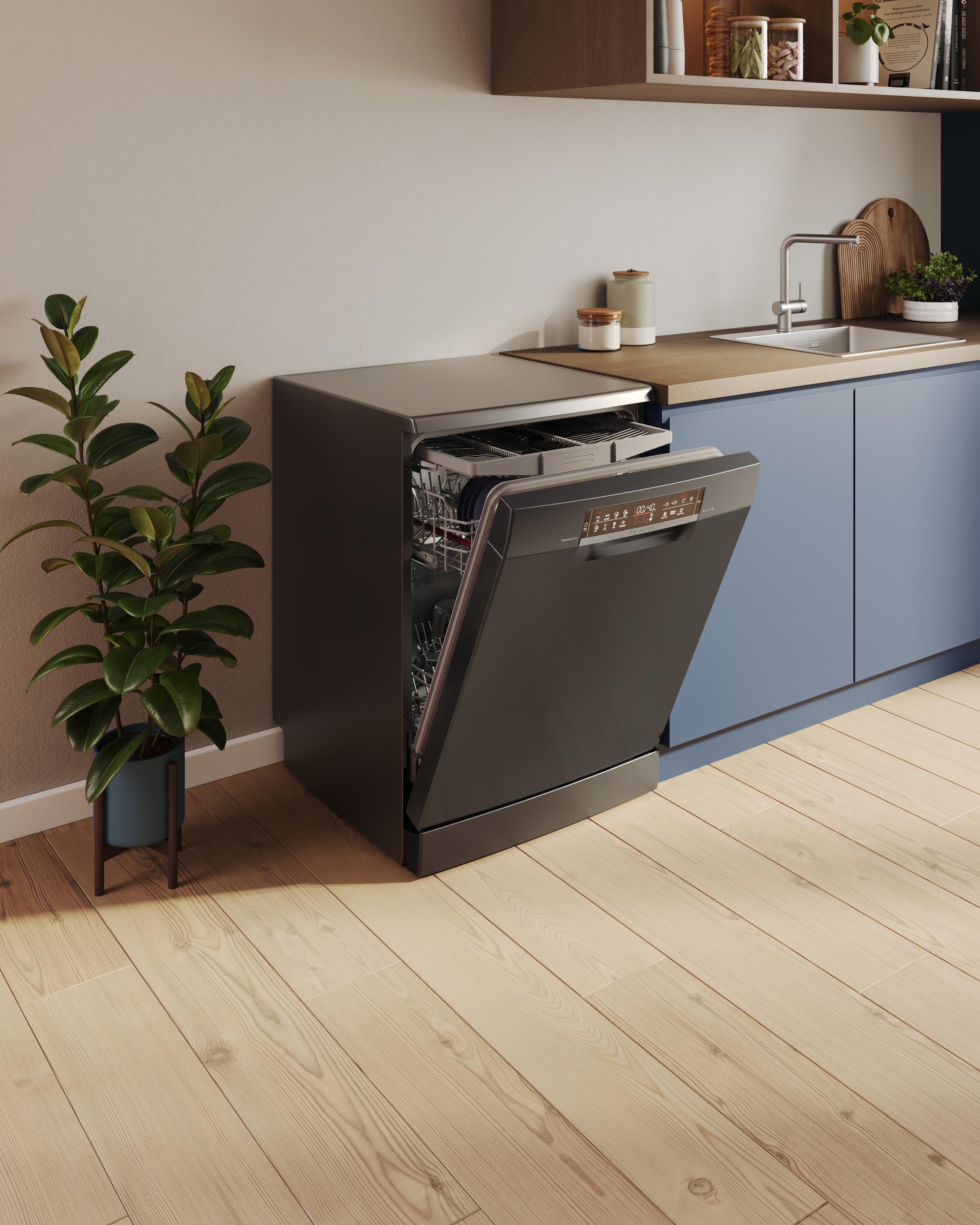 Bosch SMS6ECC12E Serie 6 Stand Geschirrpüler, 60 cm breit, 14 Maßgedecke, AquaStop, Kindersicherung, HomeConnect, Gebürsteter schwarzer Stahl mit Anti-Fingerprint, A
