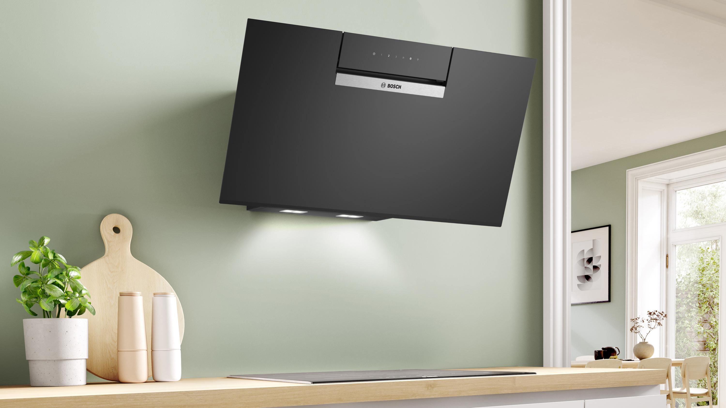 Bosch DWK87FN60, Smarte Dunstabzugshaube, 80 cm, Klarglas, schwarz