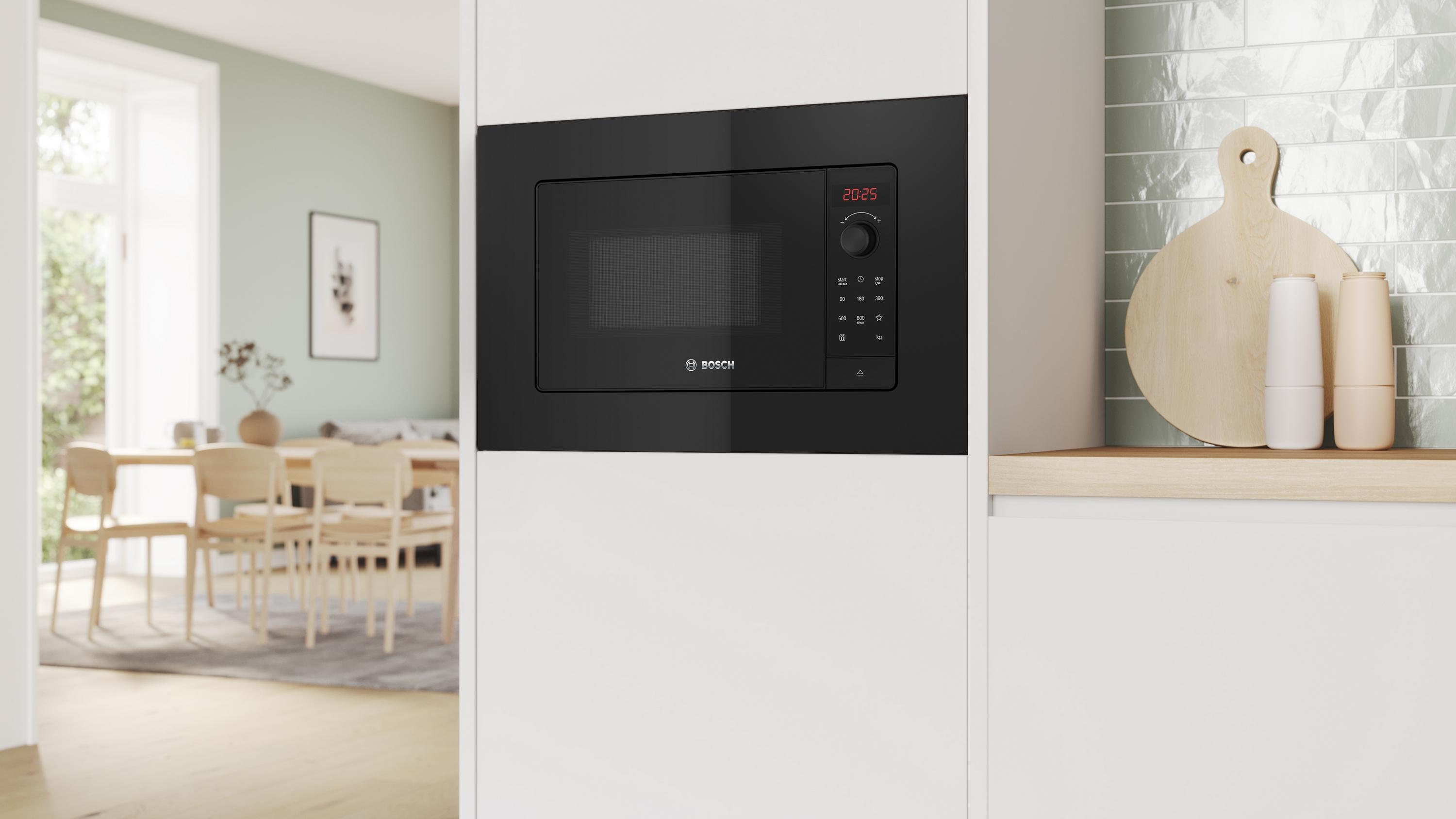 Bosch BFL623MB4 Serie 2 Einbau Mikrowelle, 800 W, 20 L, AutoPilot 7, Reinigungsunterstützung, Favoritentaste, QuickStart, Schwarz