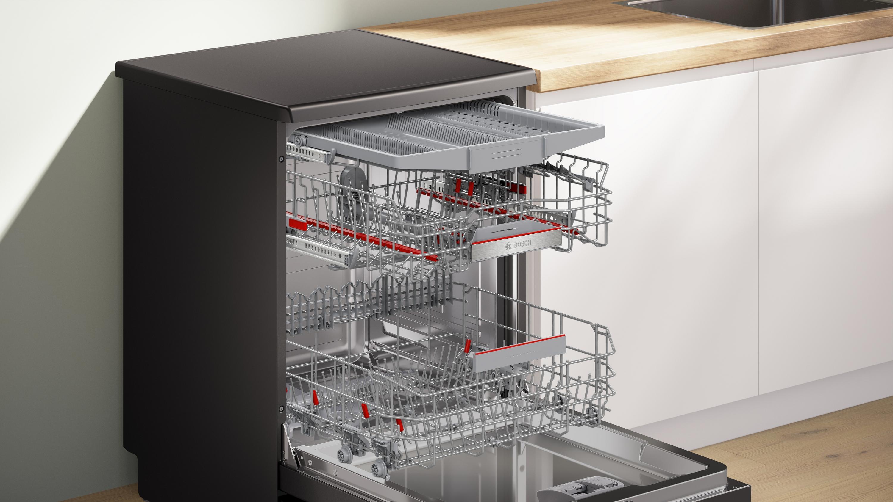 Bosch SMS6ECC12E Serie 6 Stand Geschirrpüler, 60 cm breit, 14 Maßgedecke, AquaStop, Kindersicherung, HomeConnect, Gebürsteter schwarzer Stahl mit Anti-Fingerprint, A