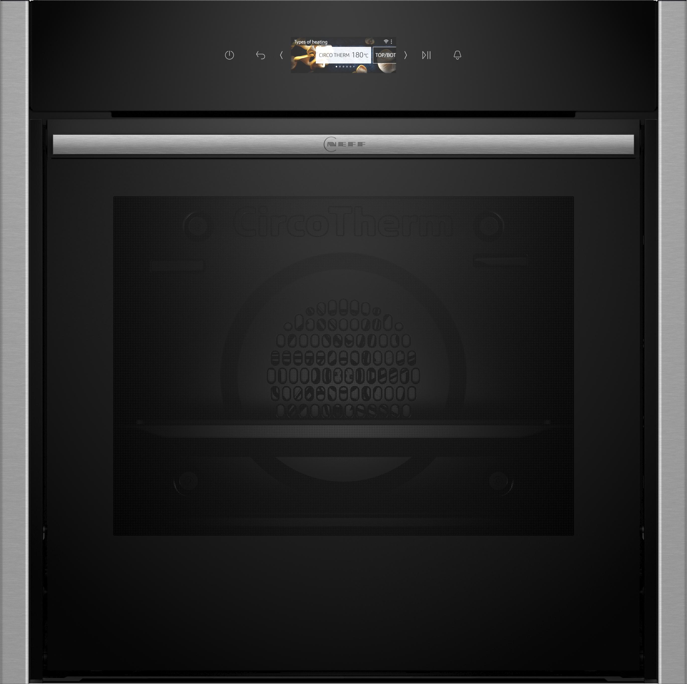 Neff B54CR71N0 N70 A+ Einbaubackofen, 60 cm breit, 71 L, Pyrolyse, Kindersicherung, 3D Heißluft, Home Connect, Pizzafunktion, Edelstahl