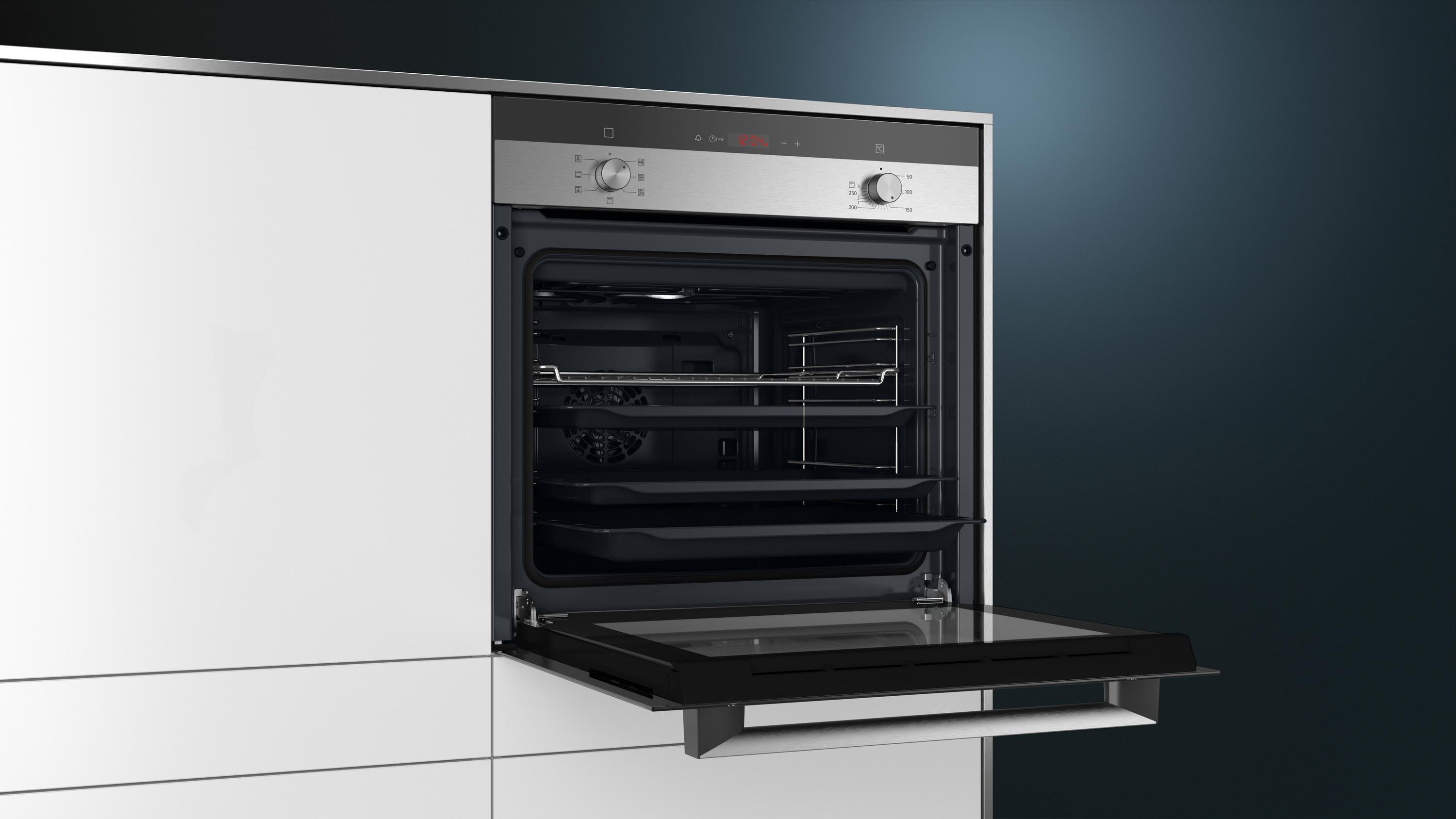 Siemens HB113FBS1 iQ100 EEK: A Einbaubackofen, 60 cm breit, 66 L, 3D-Heißluft Plus, Schnellaufheizung, Edelstahl