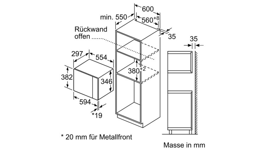 Bosch BEL523MS0 Serie 4 Einbau-Mikrowelle, 800W, 5 Leistungsstufen, 20 L, mit Grill 1000 W, Edelstahl