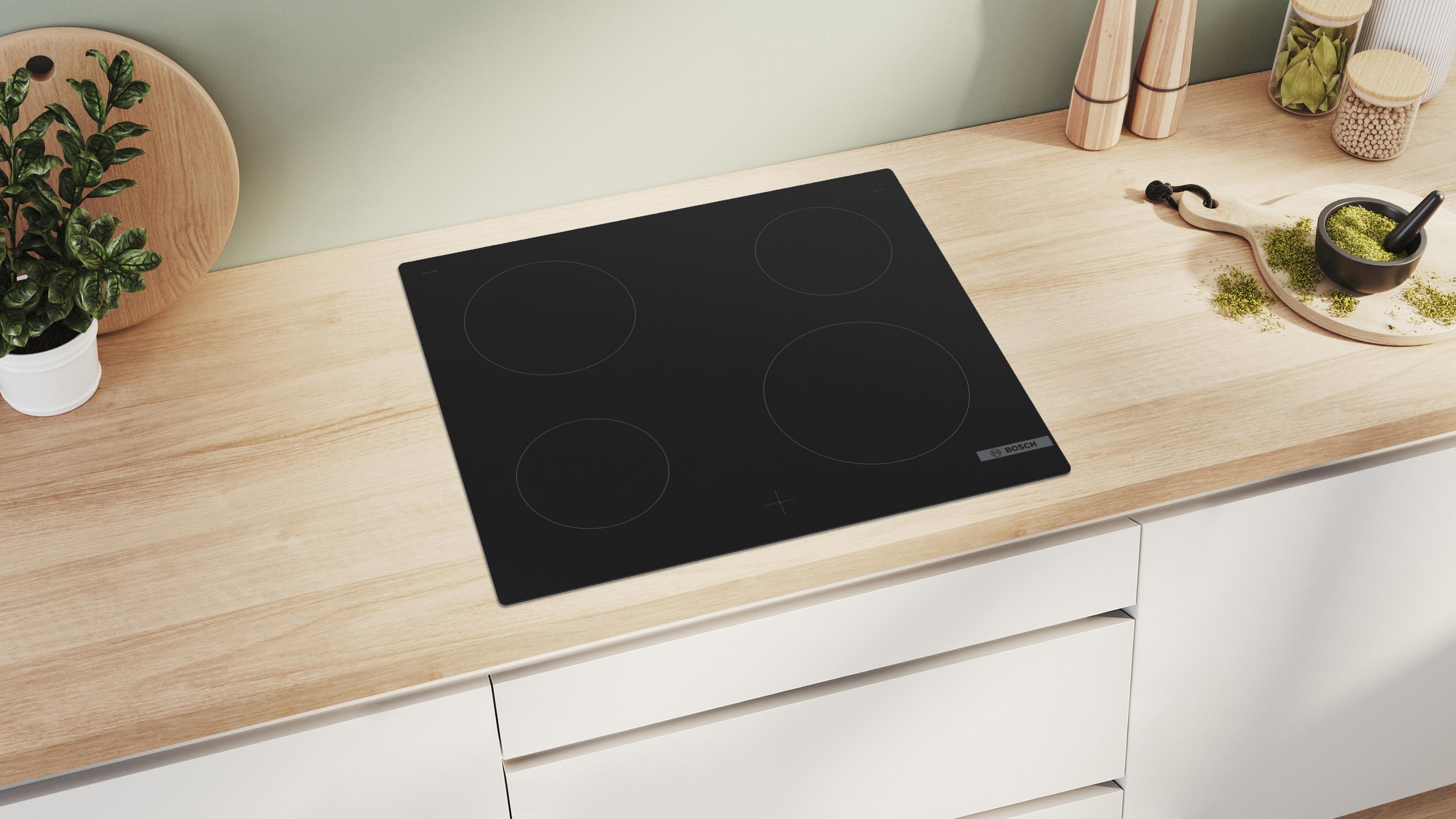 Bosch NKE611GA2E Serie 4 Elektrokochfeld  Schwarz, Rahmenlos aufliegend, 60 cm