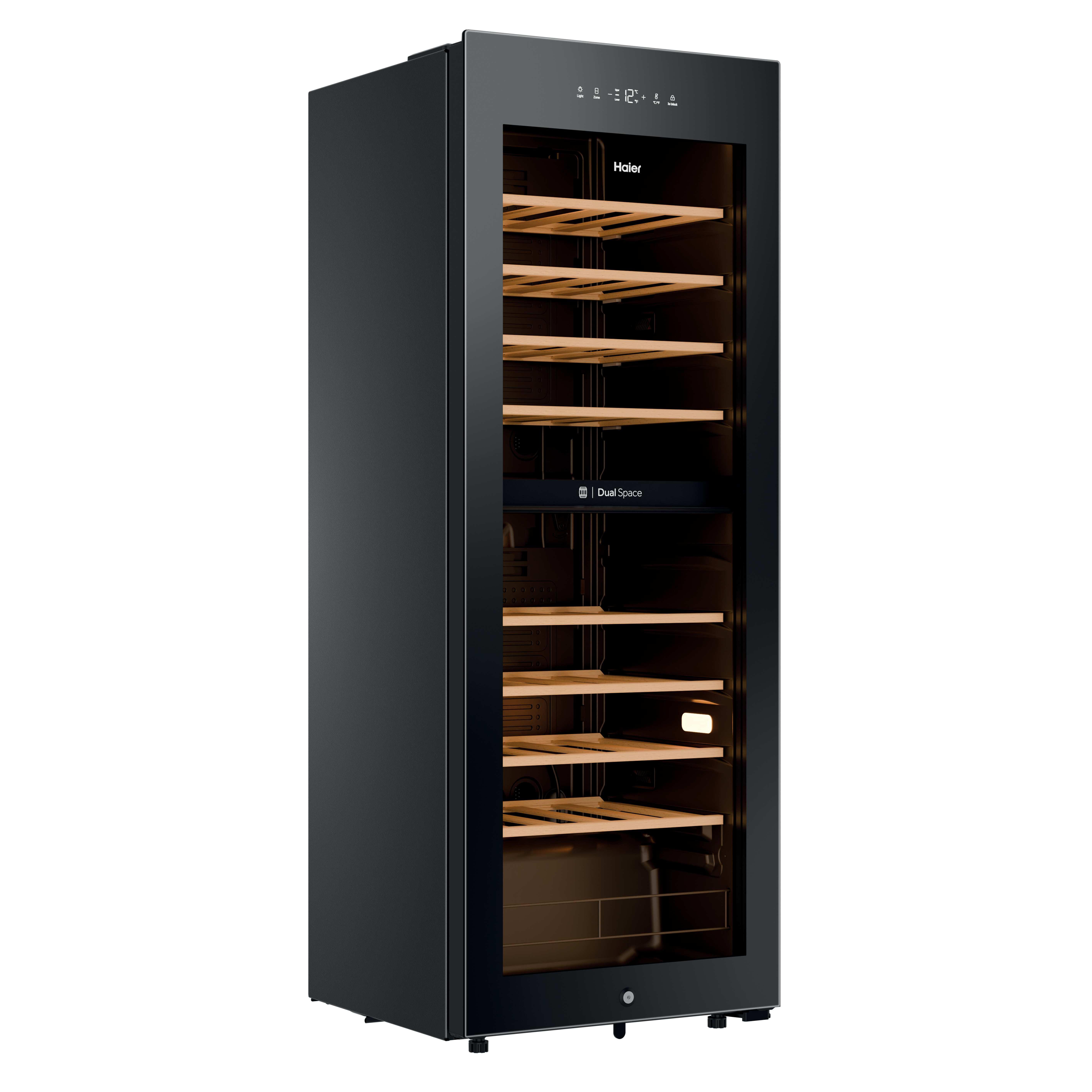 Haier HWS56GDG Weinkühlschrank– Weinkühler, Schwarz, 47,5 cm breit für bis zu 56 Bordeauxflaschen