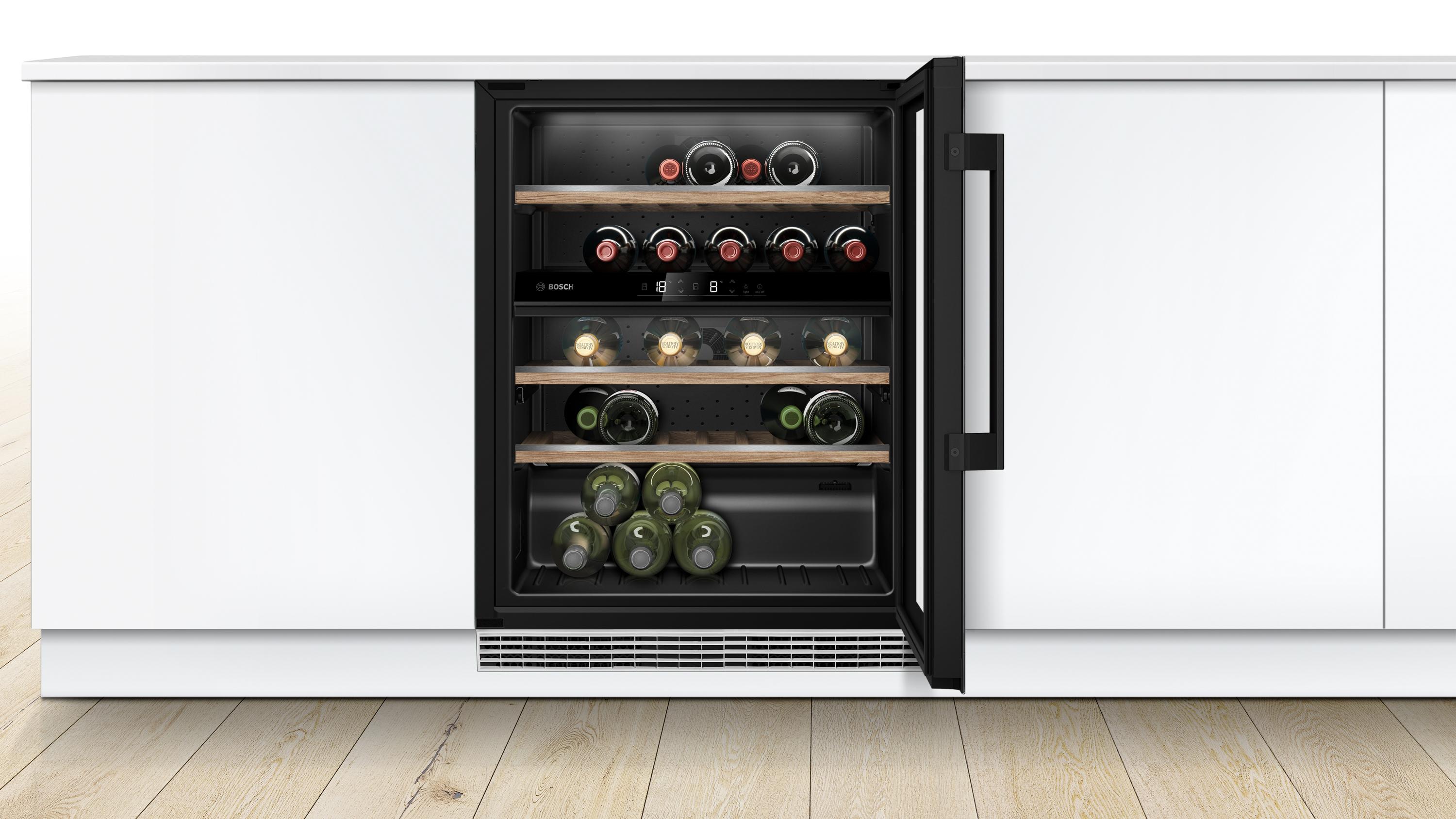 Bosch KUW21AHG0 Weinkühlschrank mit Glastür, Unterbau, schwarz, 82 x 60, G