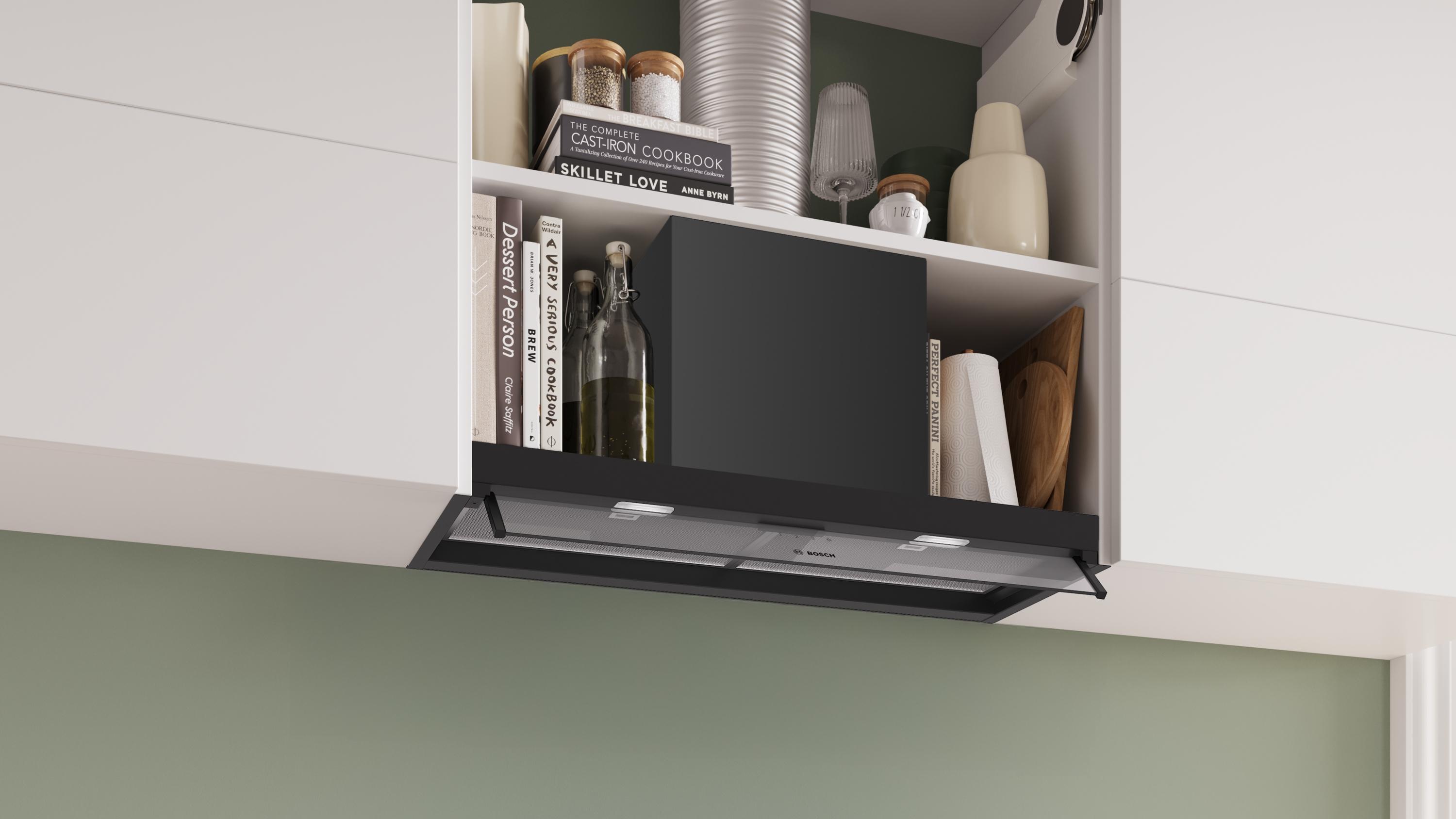 Bosch DBB85CC60 Serie 4, Integrierte Designhaube, 80 cm, Klarglas, Mattschwarz