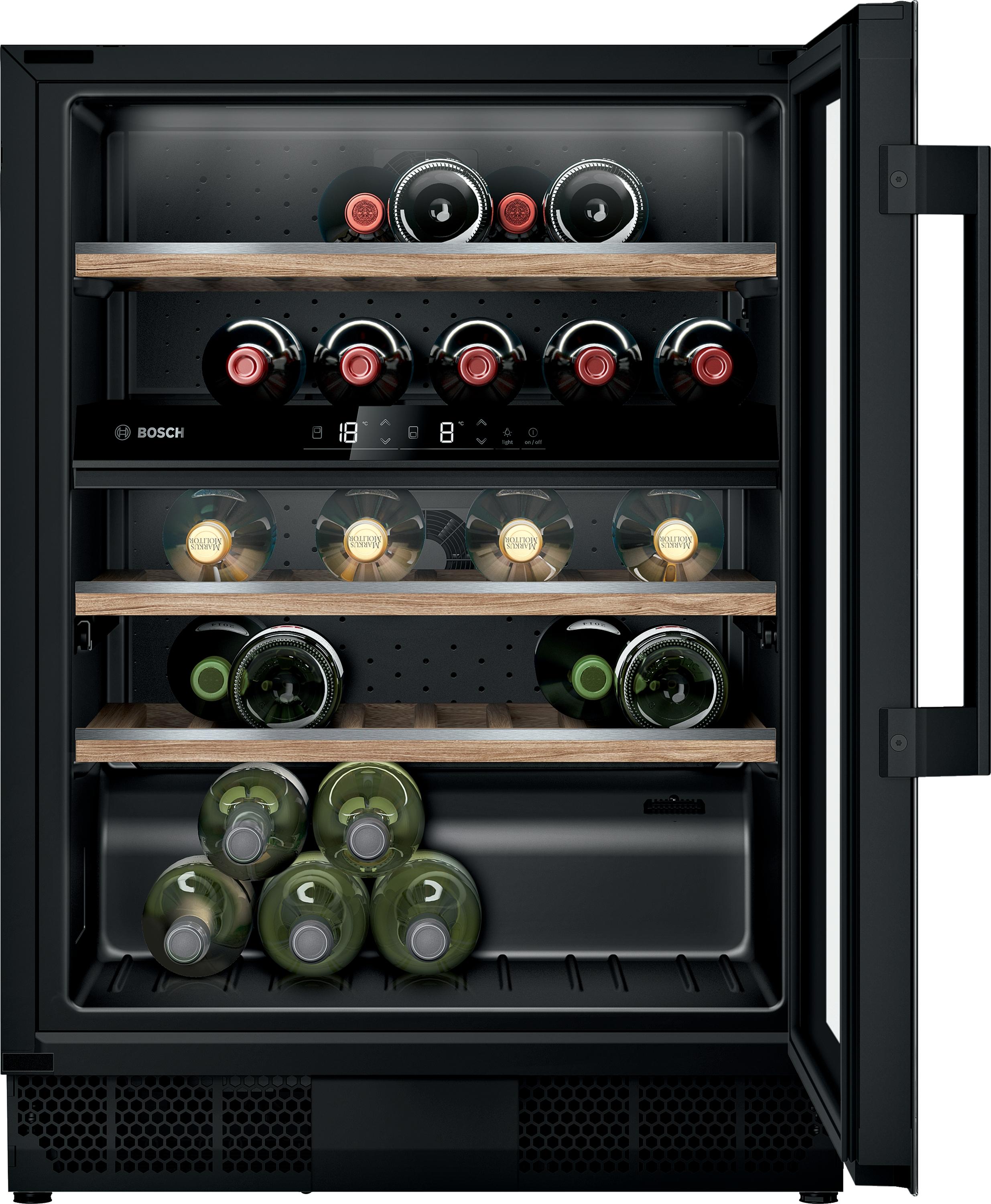 Bosch KUW21AHG0 Weinkühlschrank mit Glastür, Unterbau, schwarz, 82 x 60, G