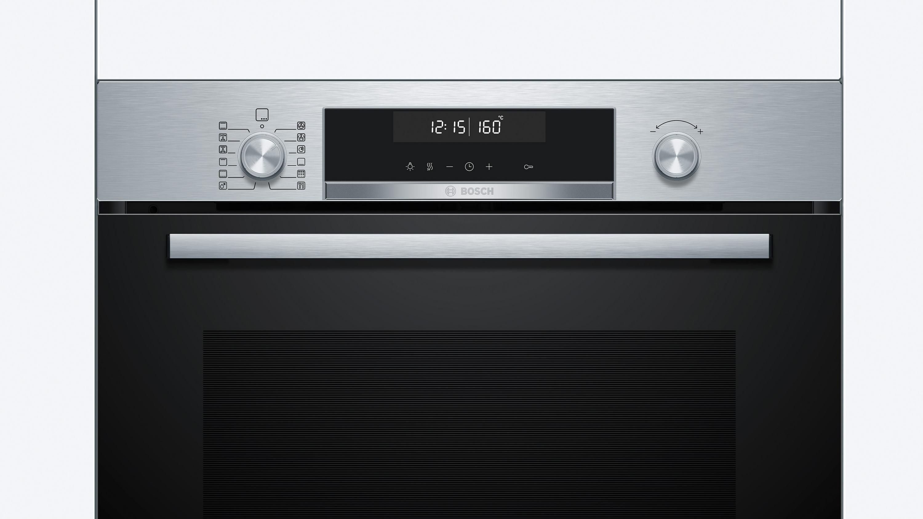 Bosch HBG578BS3 Serie 6 Einbaubackofen, 71 L, 60 cm breit, 3D-Heißluft, Versenkknebel, Pyrolytisch + Hydrolytisch, Edelstahl, A+