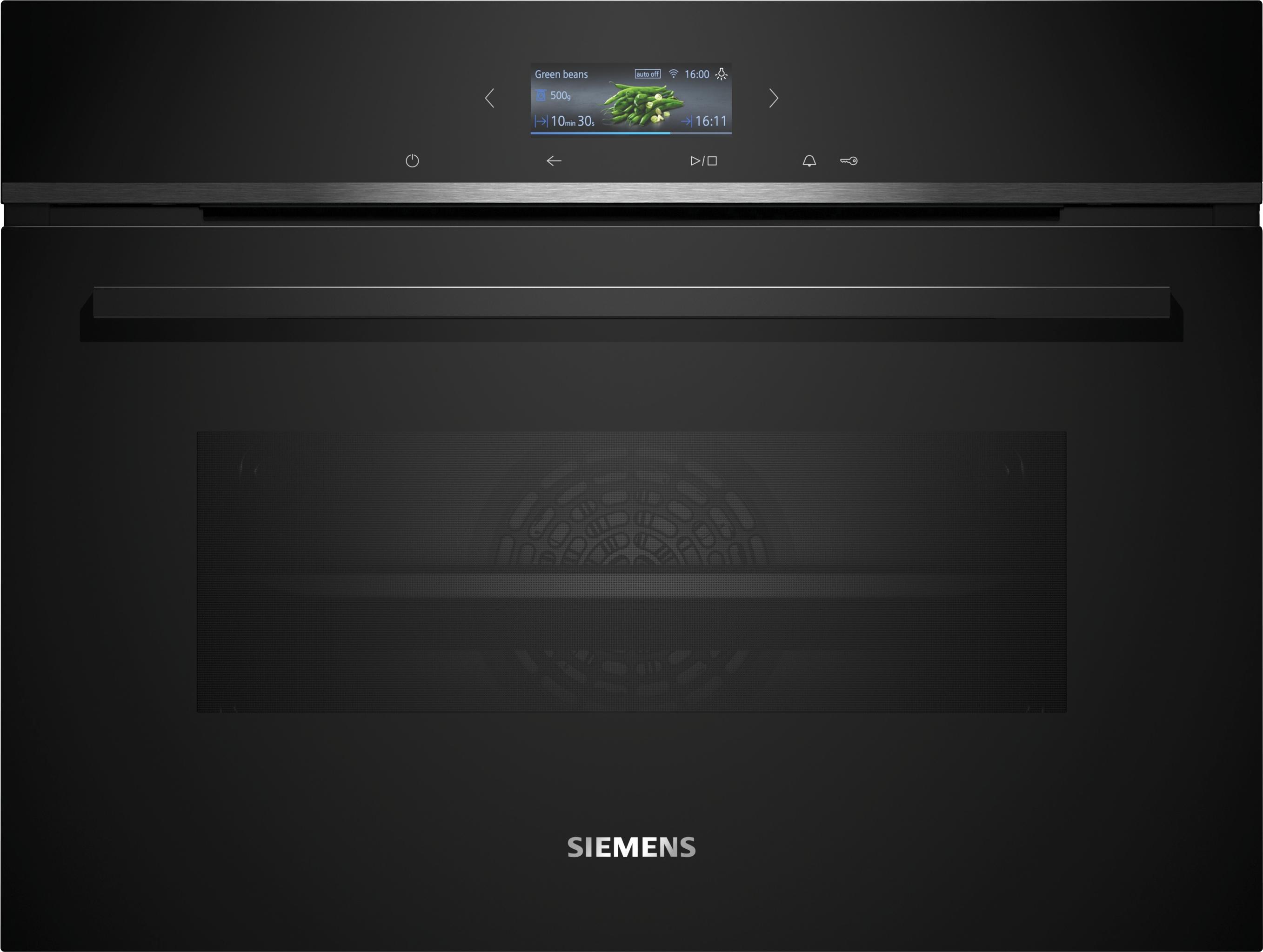 Siemens CB734G1B1 iQ700 A+ Einbaukompaktbackofen, 59,4 cm breit, 47 L, HomeConnect, Kindersicherung, TFT Touchdisplay, schwarz
