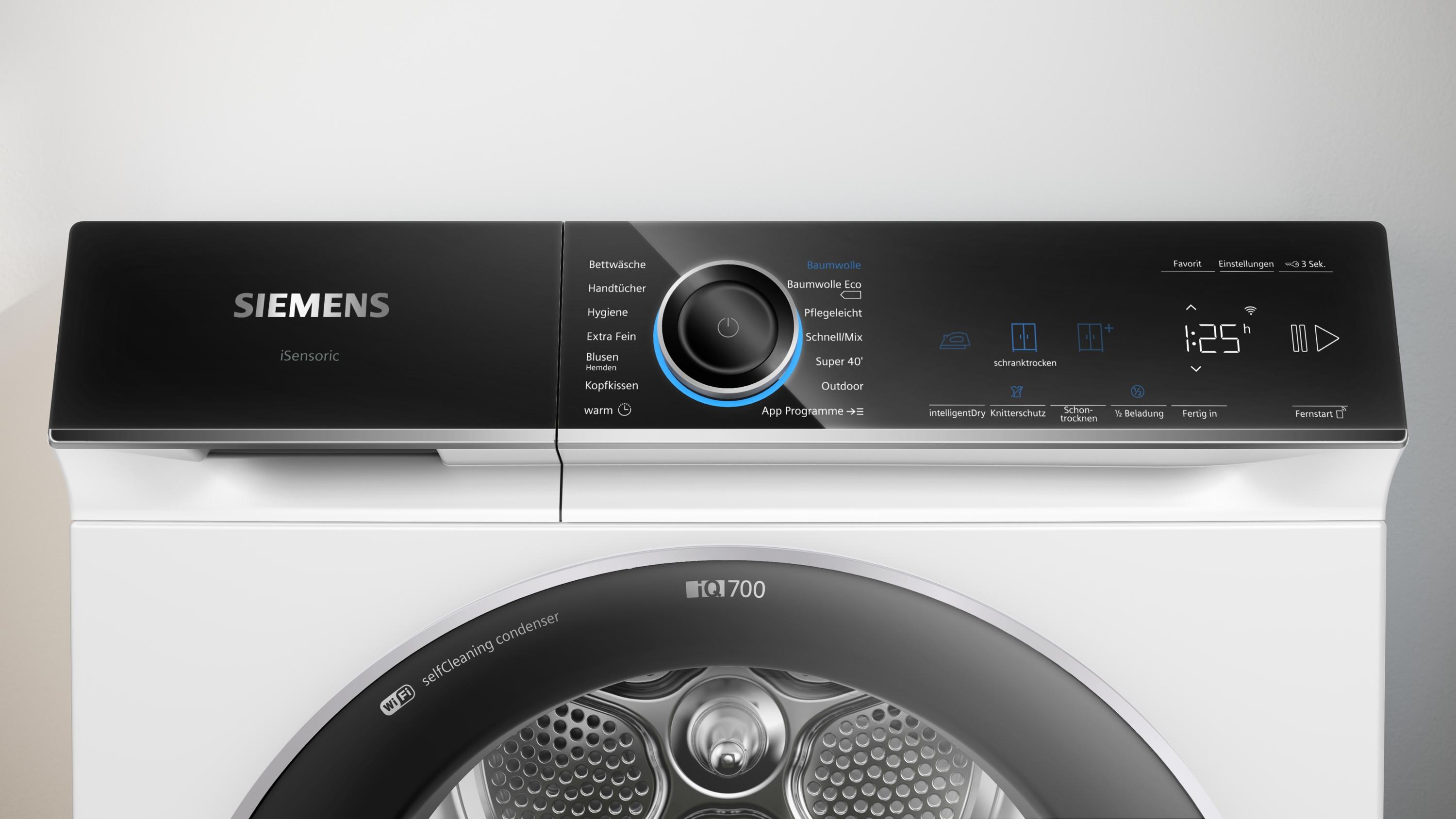 Siemens WQ45B2B40 9kg A+++ Wärmepumpentrockner, 59,8cm breit, Home Connect, Fernsteuerung, Startzeitvorwahl, weiß