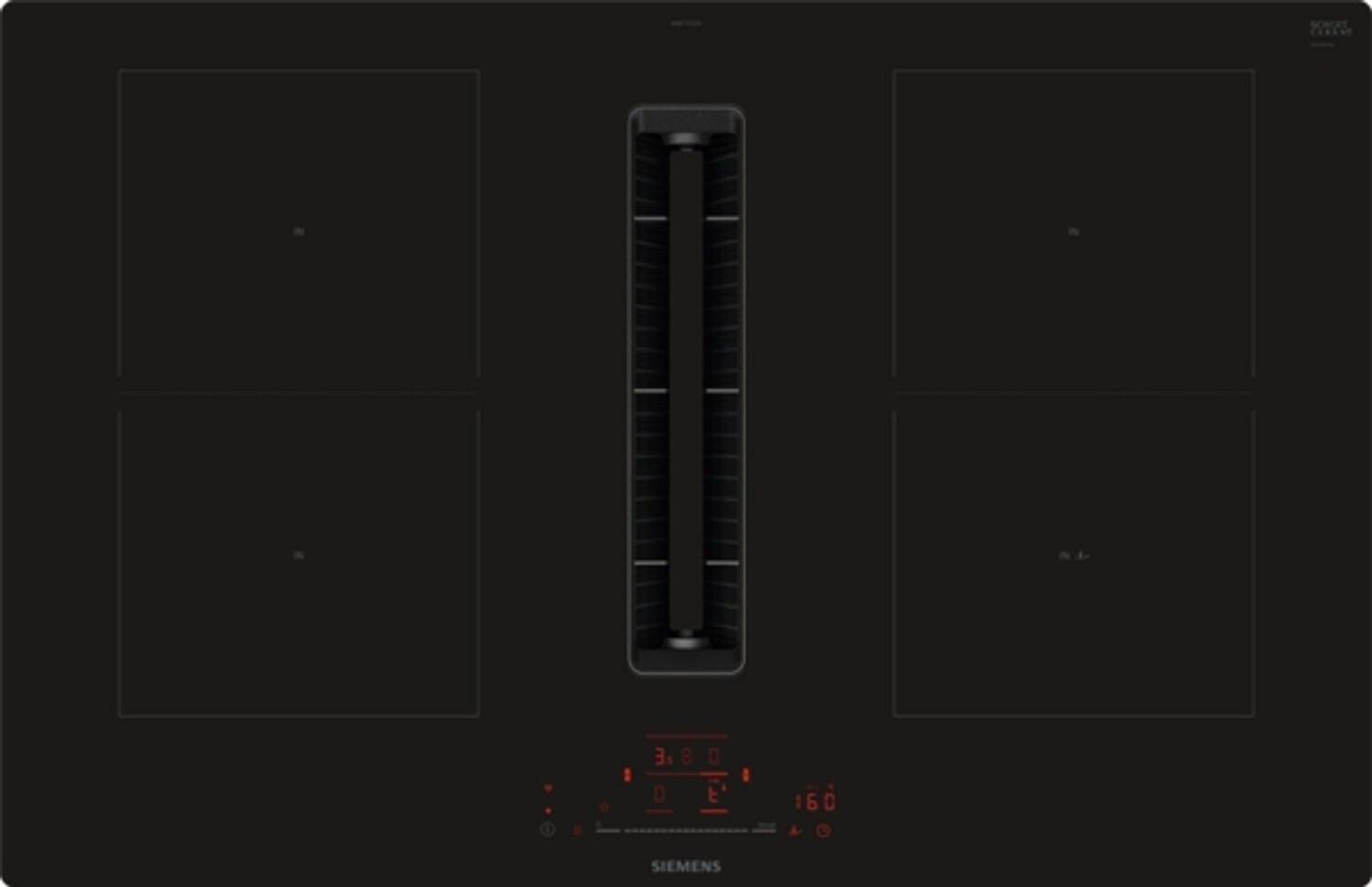 Siemens ED811HQ26E Induktions Kochfeld mit Dunstabzug 80cm, Home Connect, Rahmenlos aufliegend, schwarz Siemens ED811HQ26E Induktions Kochfeld mit Dunstabzug 80cm, Home Connect, Rahmenlos aufliegend, schwarz