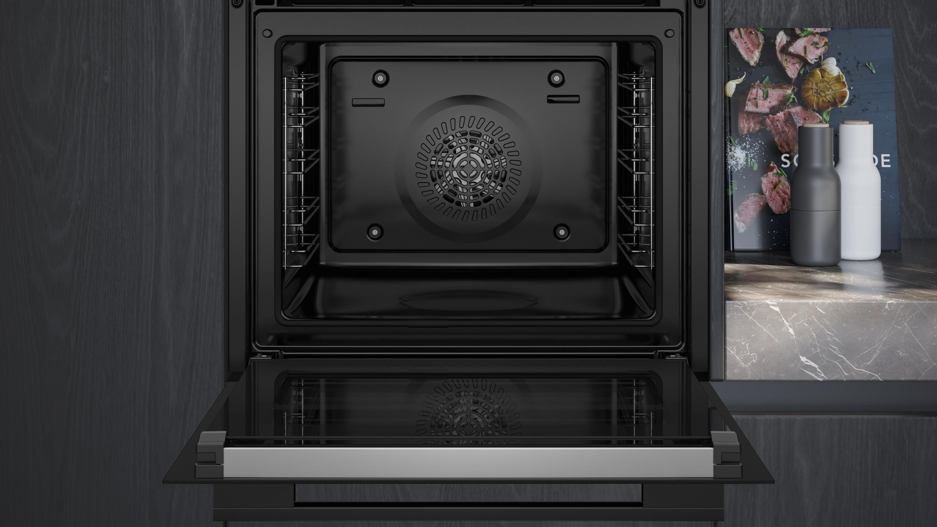 Siemens HB774G1B1 iQ700 A+ Einbaubackofen, 60 cm breit, 71 L, Pyrolytisch+Hydrolytisch, TFT Touchdisplay, 13 Heizarten, Kindersicherung, Home Connect, schwarz