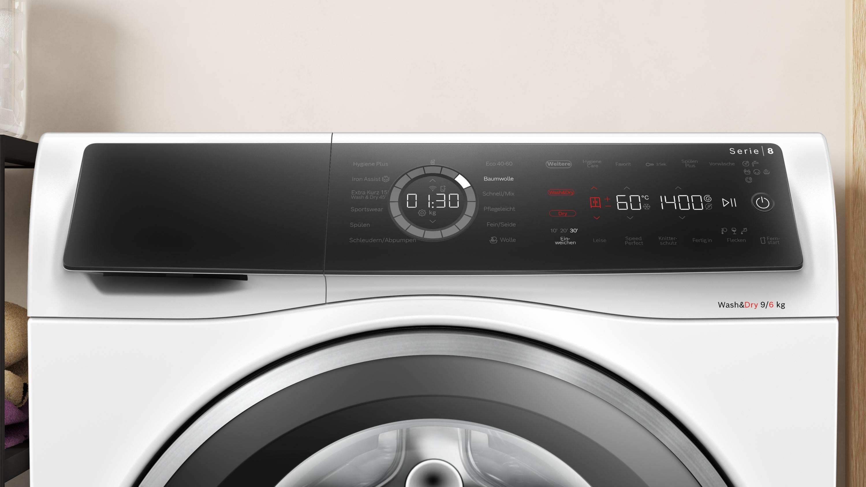Bosch WNC244070 Serie 8 9kg/6kg Waschtrockner, Sportswear, Wash & Dry, Eco Silence Drive, AquaStop, weiß