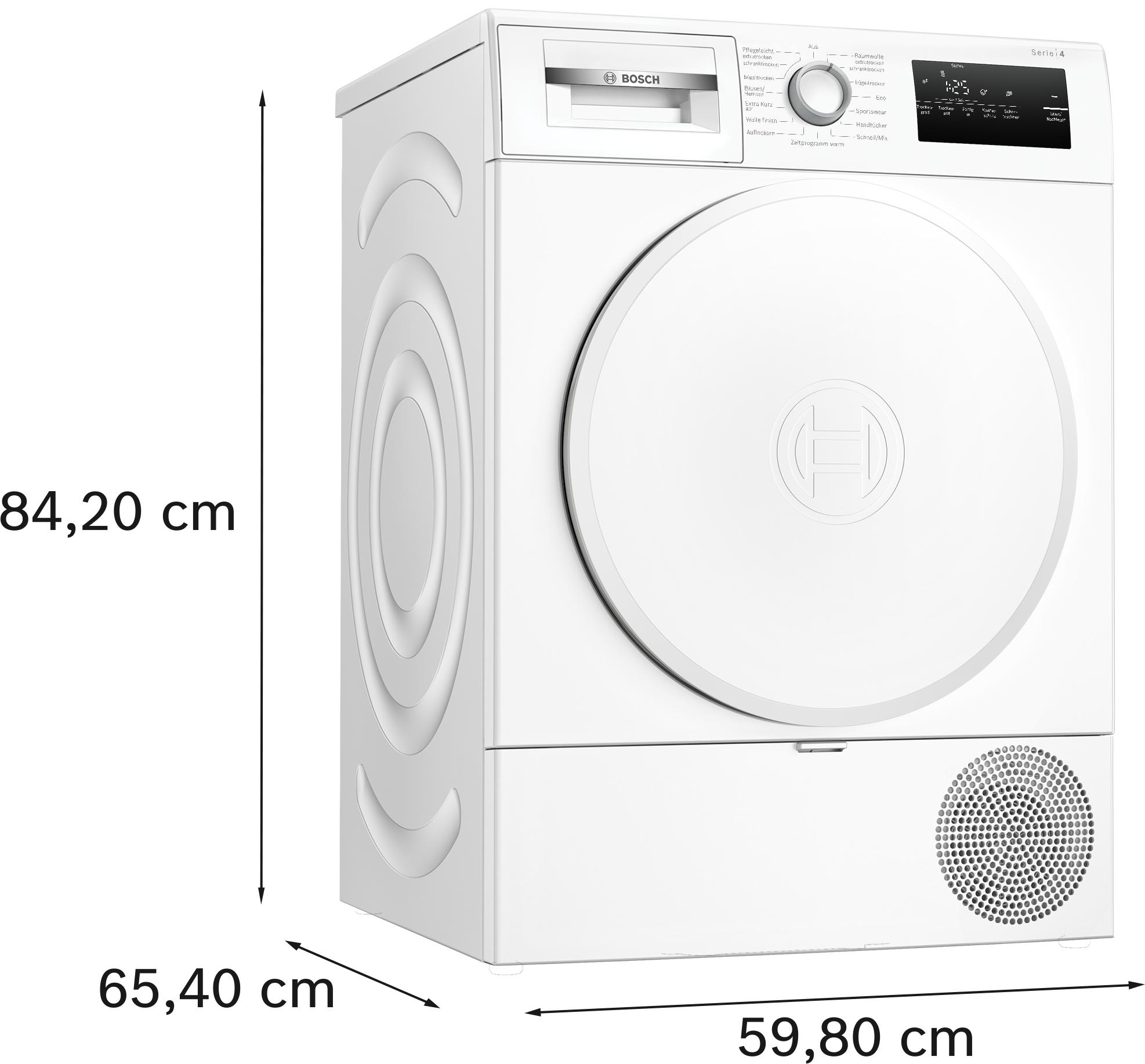 Bosch WTH83V04 Serie 4 8kg EEK: D Wärmepumpentrockner, 60 cm breit, Auto Dry, Sensitive-Drying-System, Quick-40 -Trocknen, weiß