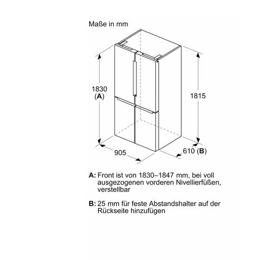 Bosch KFN96VPEA Stand Kühl-Gefrierkombination, 605 L, 91 cm breit, NoFrost, LED-Beleuchtung, SuperKühlen, VitaFresh, Edelstahl-Look