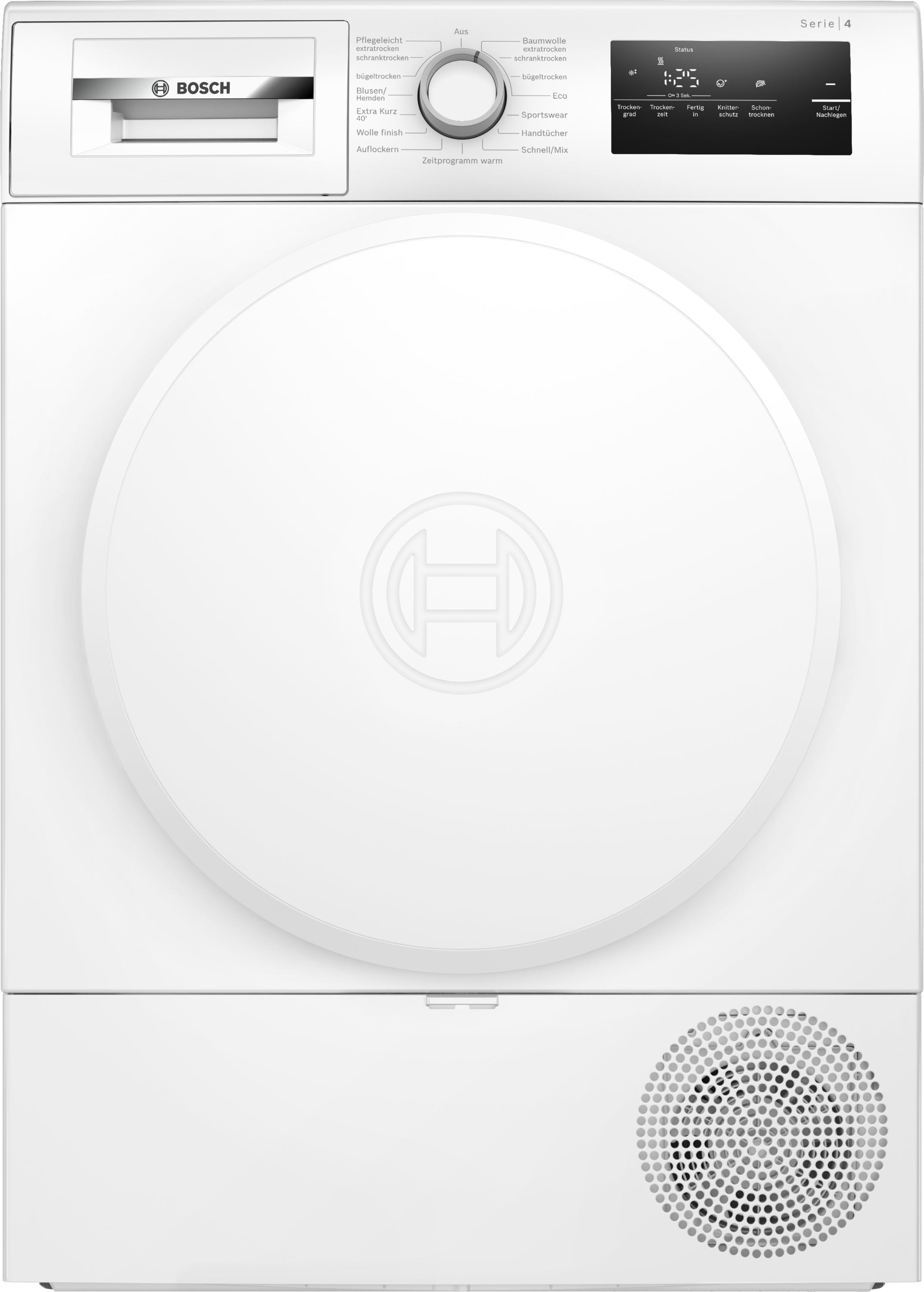 Bosch WTH83V04 Serie 4 8kg EEK: D Wärmepumpentrockner, 60 cm breit, Auto Dry, Sensitive-Drying-System, Quick-40 -Trocknen, weiß