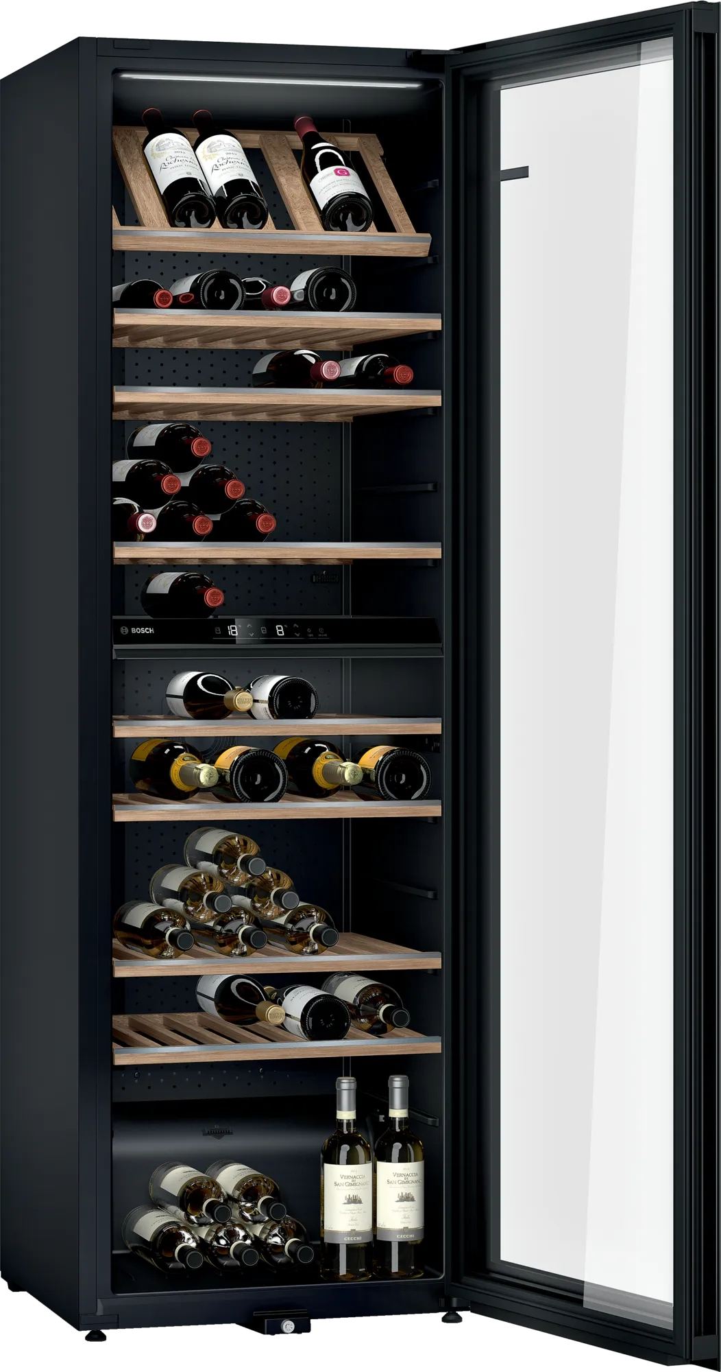 Bosch KWK36ABGA Weinkühlschrank mit Glastür, 199 Flaschen, 60cm breit, zwei Temperaturzonen, LED-Beleuchtung, schwarz