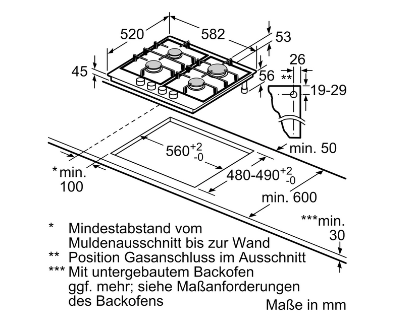 Bosch PCP6A5B90 Serie 6 Gaskochfeld, Autark, Oberfläche Edelstahl