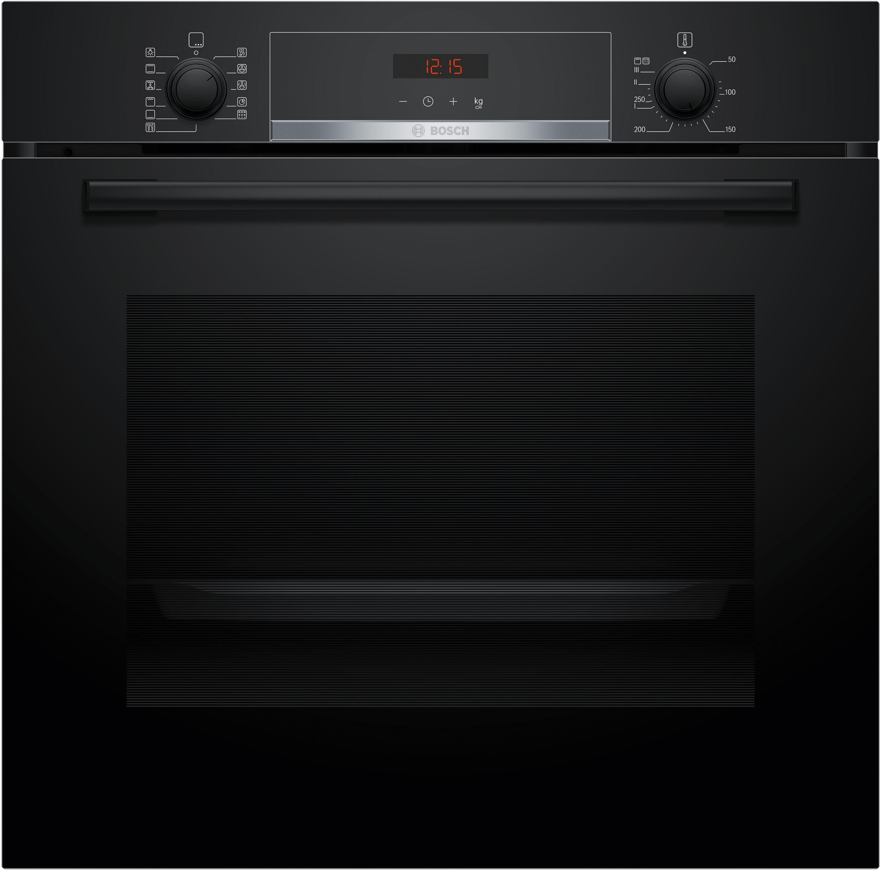Bosch HBA574BB3 Serie 4 EEK: A+ Einbaubackofen, 71 L, 60 cm breit, 3D-Heißluft, AutoPilot 10, Versenkknebel, Pyrolytisch+Hydrolytisch, schwarz