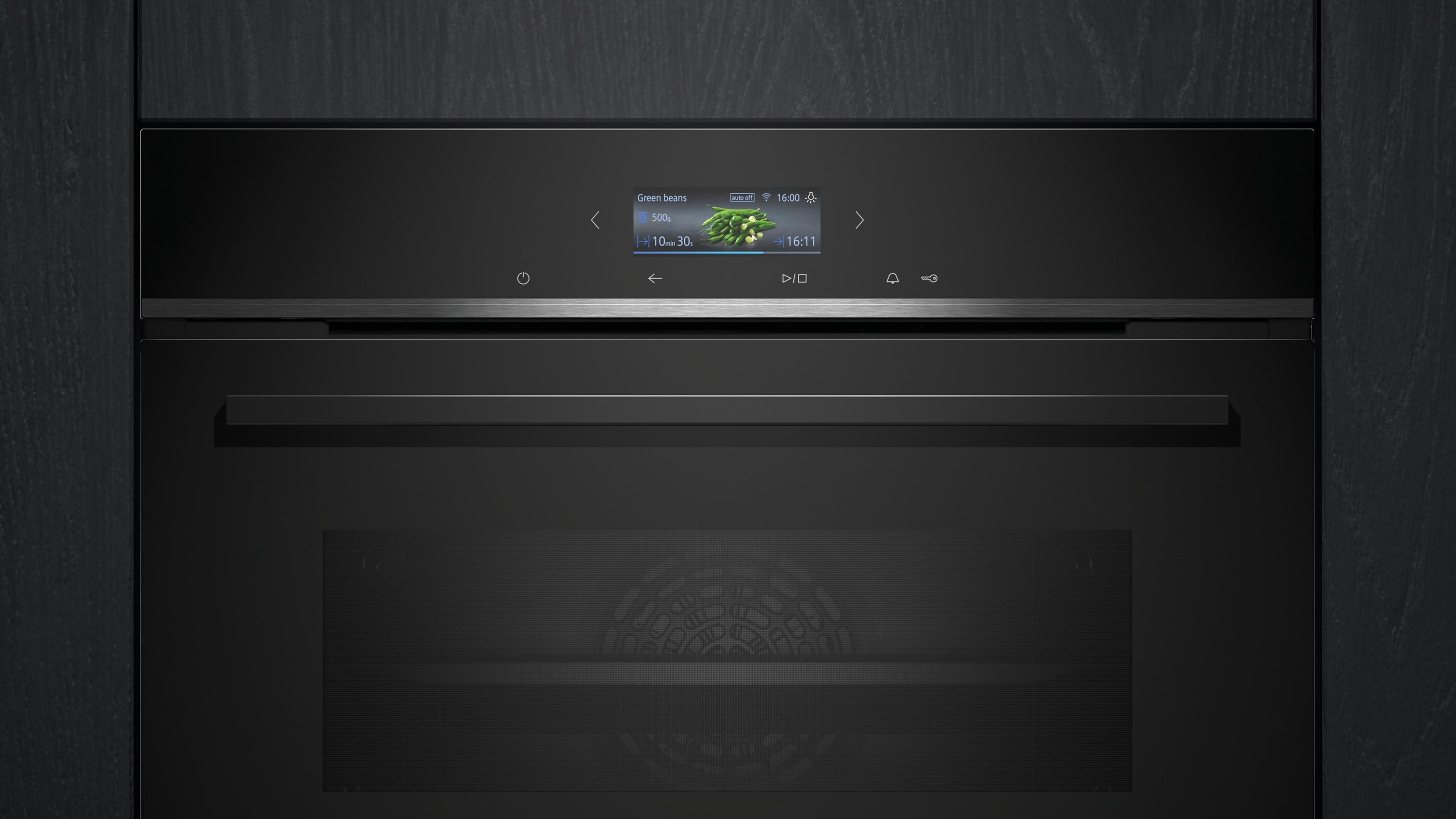 Siemens CB734G1B1 iQ700 A+ Einbaukompaktbackofen, 59,4 cm breit, 47 L, HomeConnect, Kindersicherung, TFT Touchdisplay, schwarz
