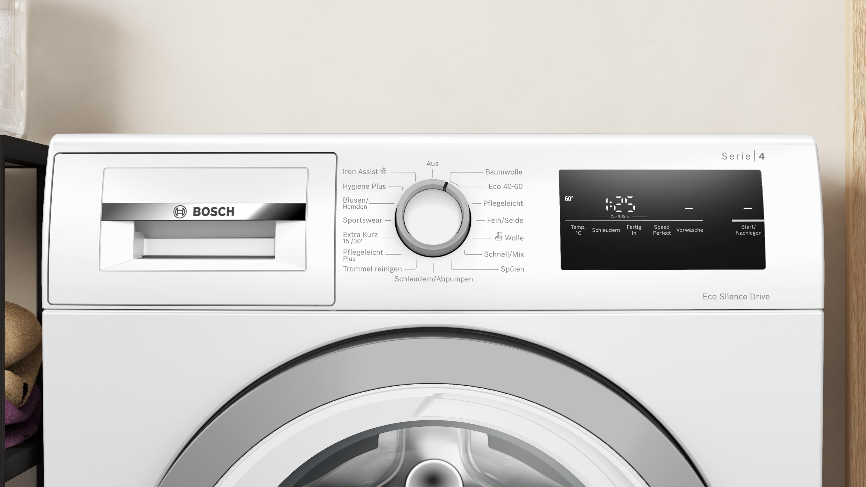 Bosch WAN28127 8 kg Serie 4 Frontlader Waschmaschine, 1400 U/min., 60cm breit, Iron Assist, Speed Perfect, LED Display, weiß