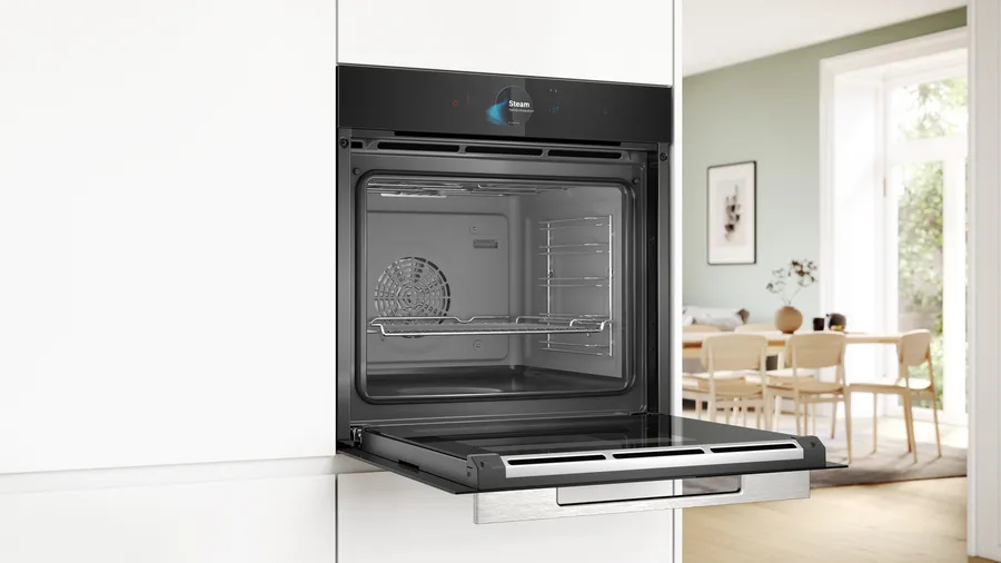 Bosch HSG7584B1 Serie 8 Smarter Einbau-Dampfbackofen, 60 x 60 cm, Digitaler Bedienring, TFT-Touchdisplay Pro, Perfect Steam Dampfsensor, Dampf-Funktion Plus, Heißluft sanft