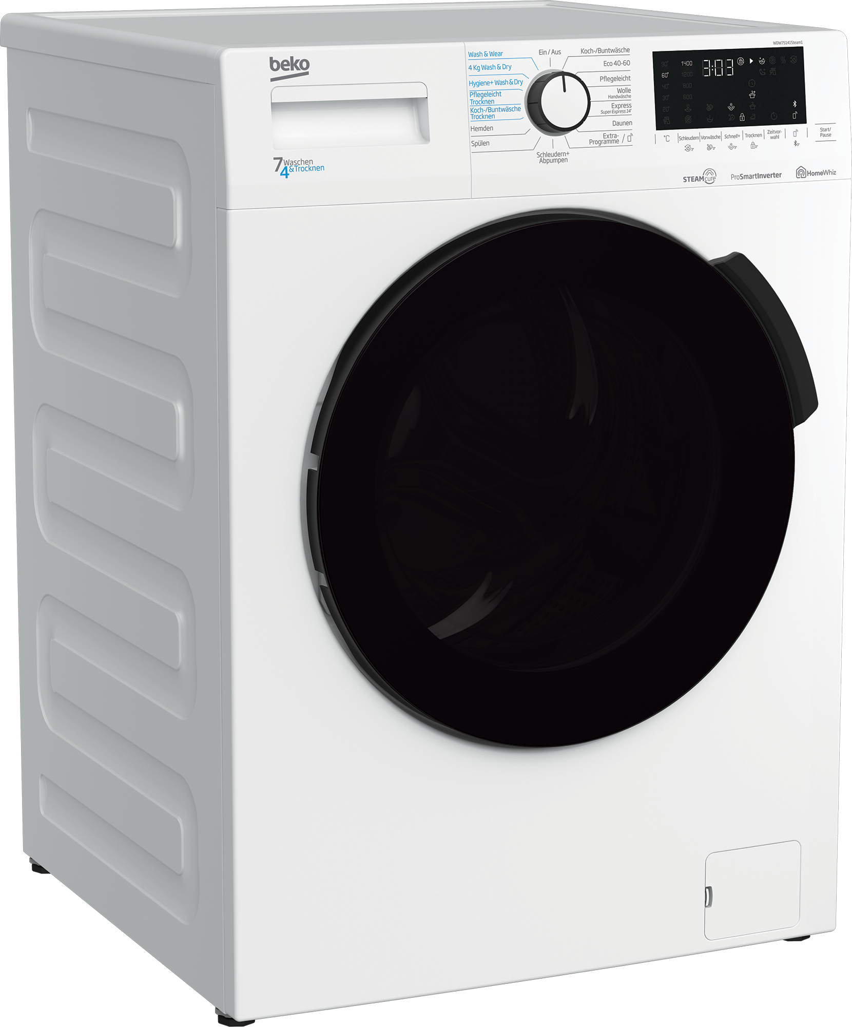 Beko WDW75141Steam1 Waschtrockner/ Wasserkondensation/ Bluetooth/ Dampffunktion/ Nachlegefunktion/ Watersafe/ 7 kg Waschen, 4 kg Trocknen