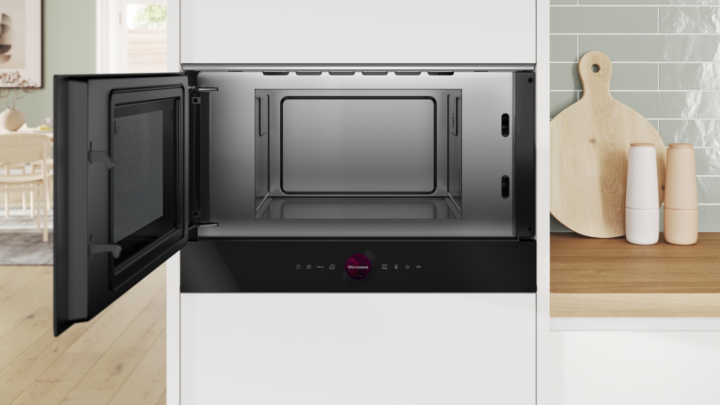 Bosch BFL7221B1 Serie 8 Einbau-Mikrowelle, 900 W, 21l, AutoPilot 7, Reinigungsunterstützung, schwarz