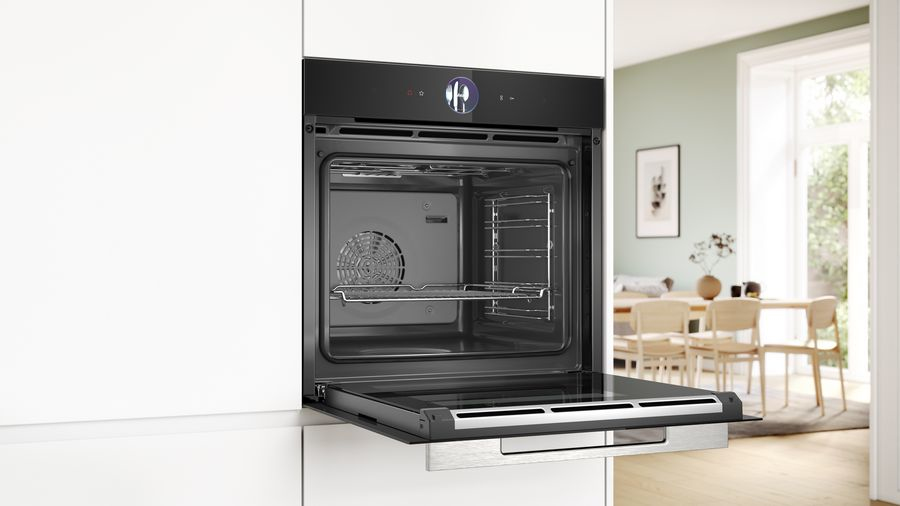 Bosch HSG7361B1 Serie 8 Einbau-Dampfbackofen, 60cm breit, 71 Liter, Air Fry, Dampf-Funktion Plus, Heißluft sanft, schwarz, A