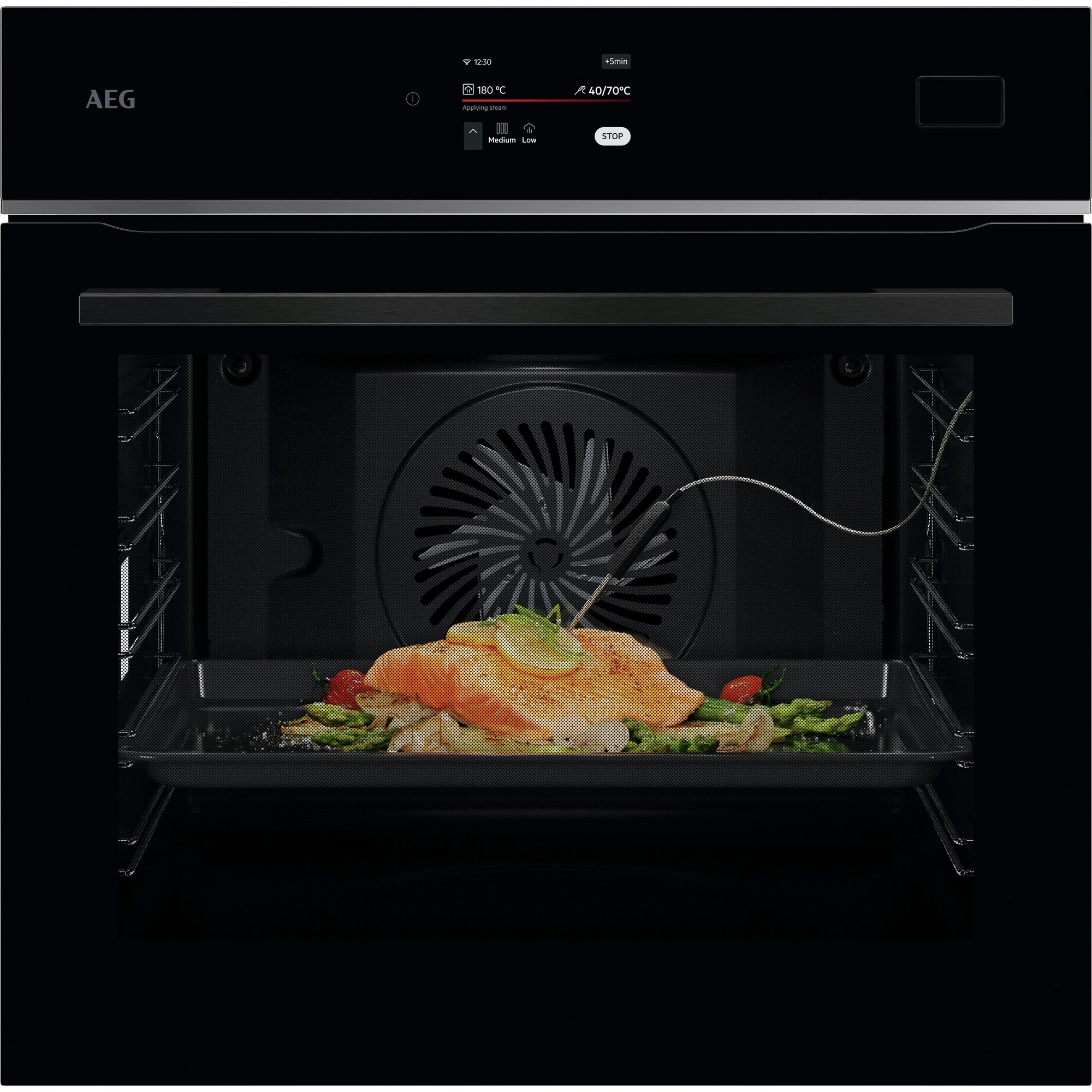 AEG TB8SB73ZAB A++ Einbaubackofen, Dampfbackofen mit SteamPro, 60 cm breit, 70 L, 25 Beheizungsarten, KI - Rezept – Assistent, WLAN, Kerntemperatursensor, Kochassistent, schwarz